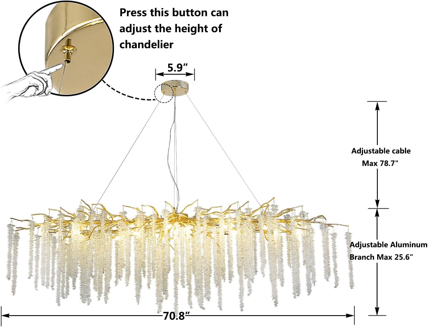 Meerosee Gold Crystal Chandelier Modern Luxury Tree Branch Pendant Lamp