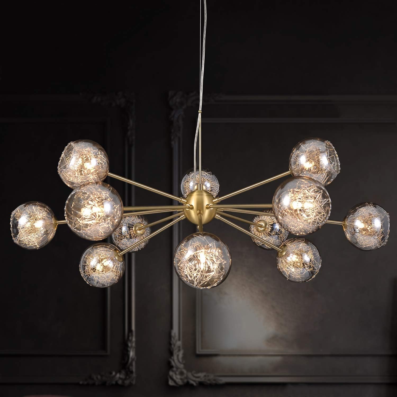 Modern Glass Bubble Chandelier Wired Aluminum Pendant Lighting W37.4 12-Light