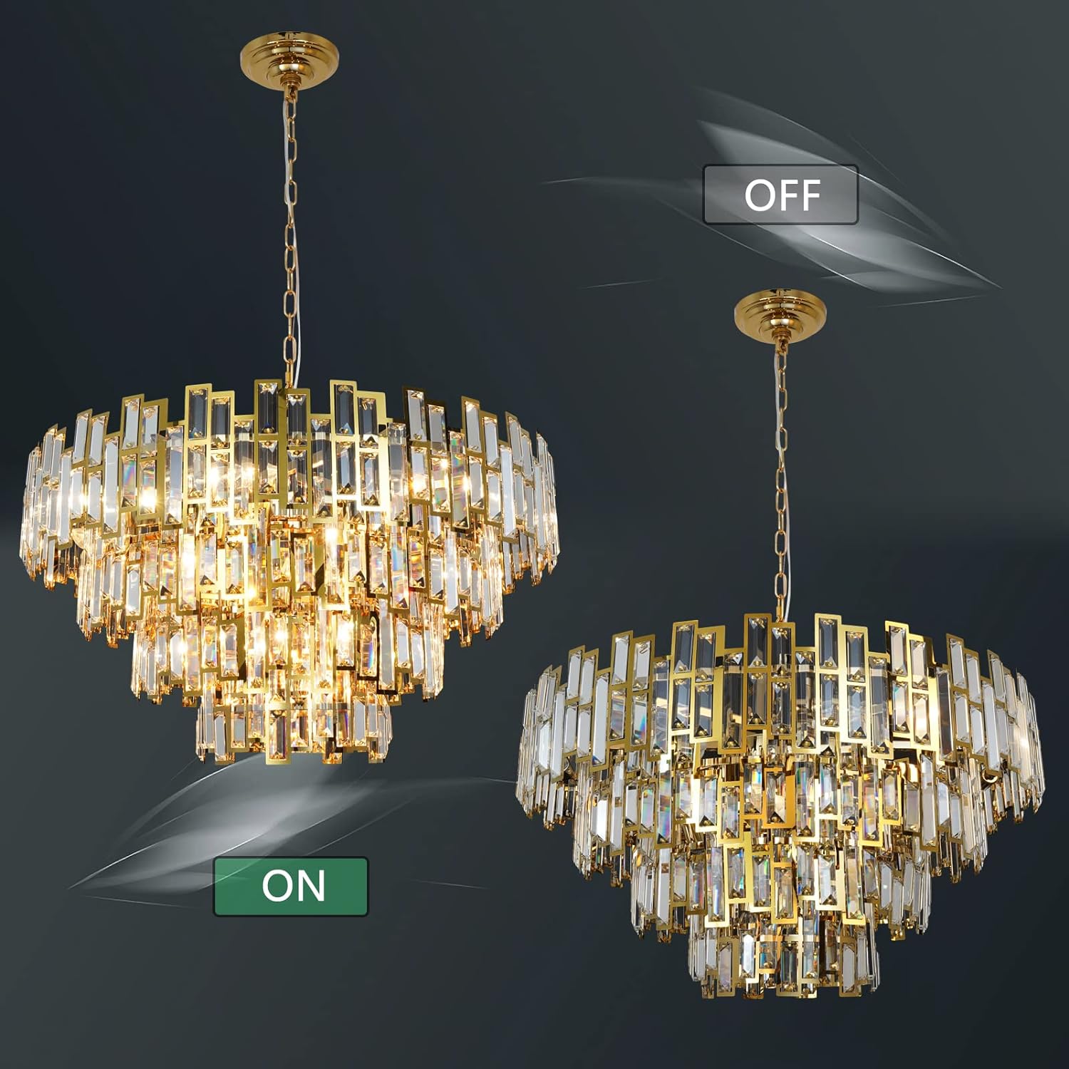 Crystal Chandelier Plated Gold Modern Round Pendant Ceiling Light 3/4 Tier