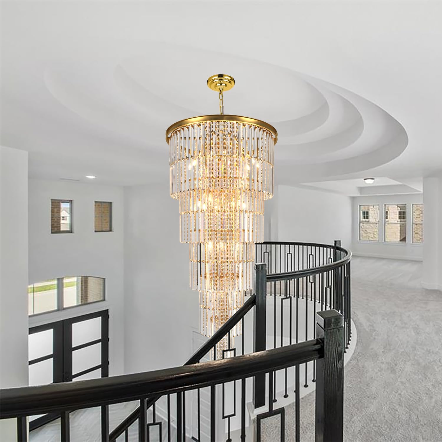 Modern Luxury Crystal Chandelier Light Gold/Chrome Pendant Lamp for Foyer Entrance Hallway