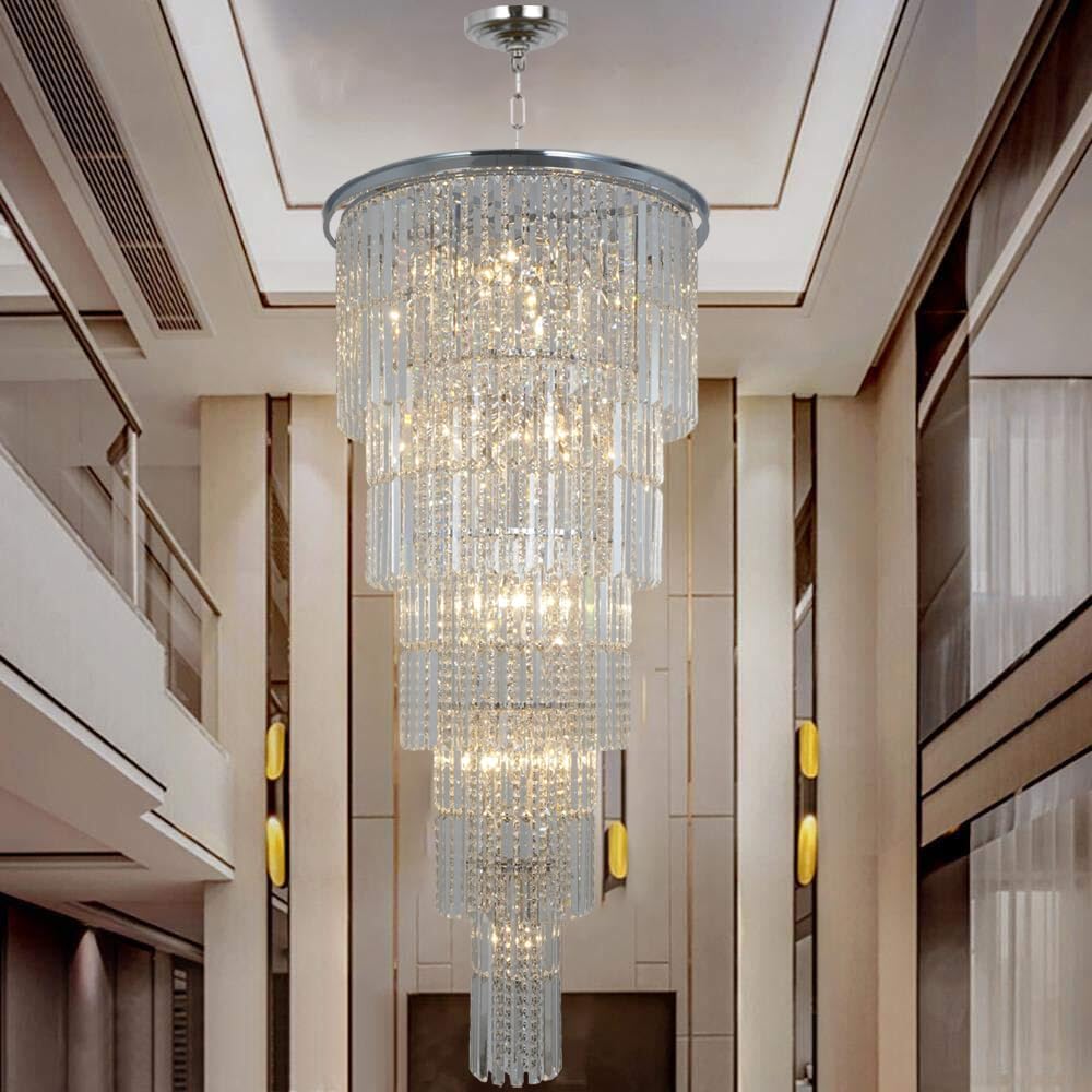 Modern Luxury Crystal Chandelier Light Gold/Chrome Pendant Lamp for Foyer Entrance Hallway