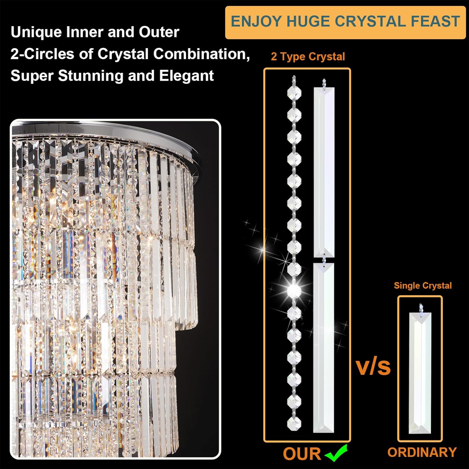 Modern Luxury Crystal Chandelier Light Gold/Chrome Pendant Lamp for Foyer Entrance Hallway