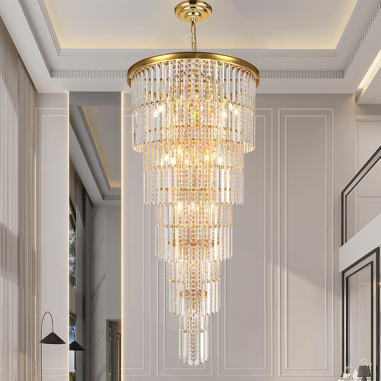 Modern Luxury Crystal Chandelier Light Gold/Chrome Pendant Lamp for Foyer Entrance Hallway