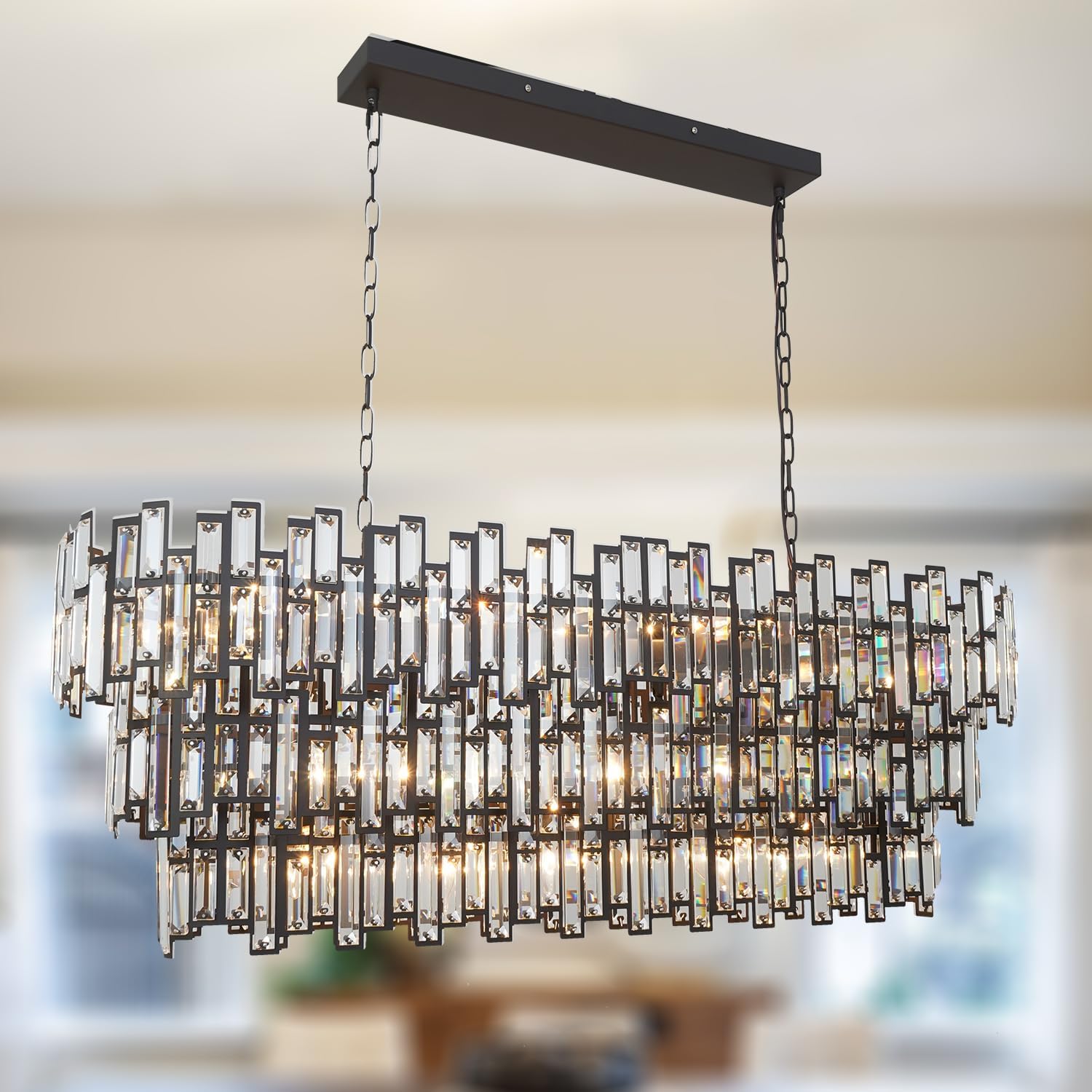 Rectangle Chandeliers for Dining Room Light Fixtures Pendant Hanging Lamp Black and Bronze