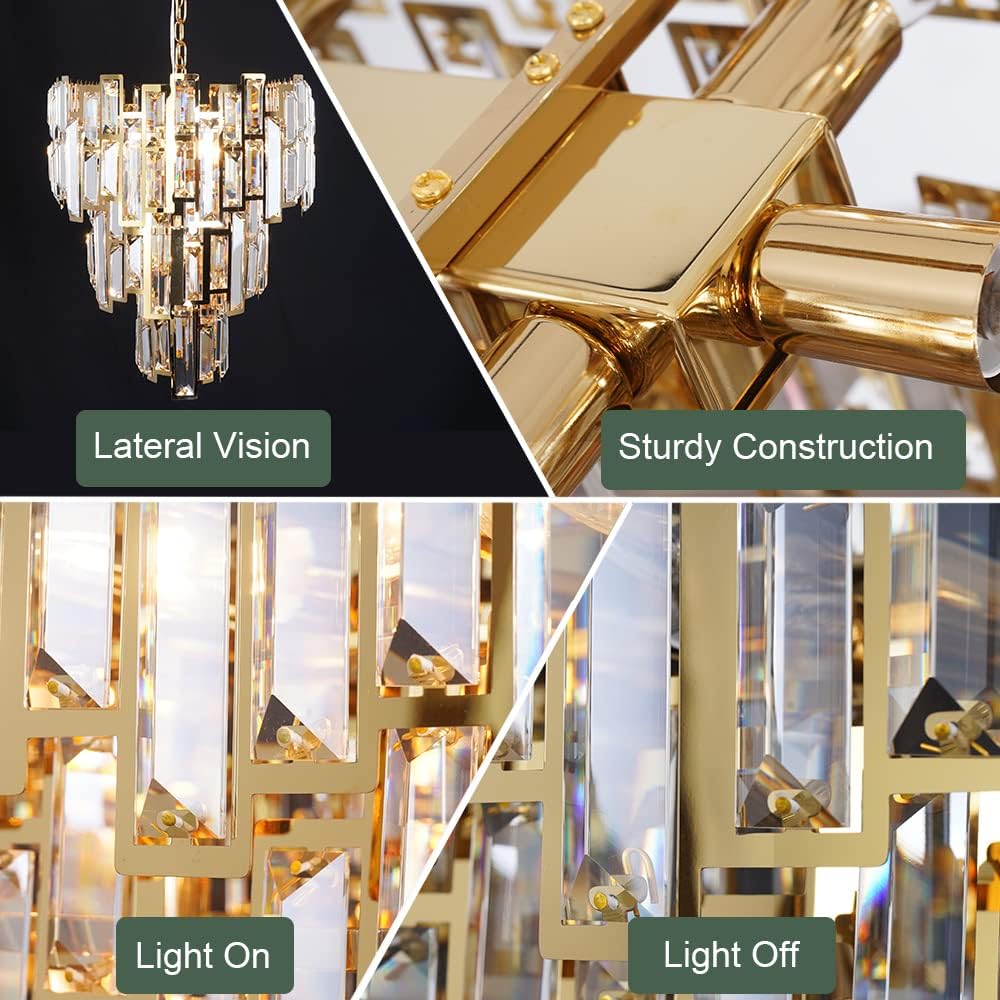 Crystal Chandeliers for Dining Room Modern Gold Rectangle Contemporary Pendant Lighting