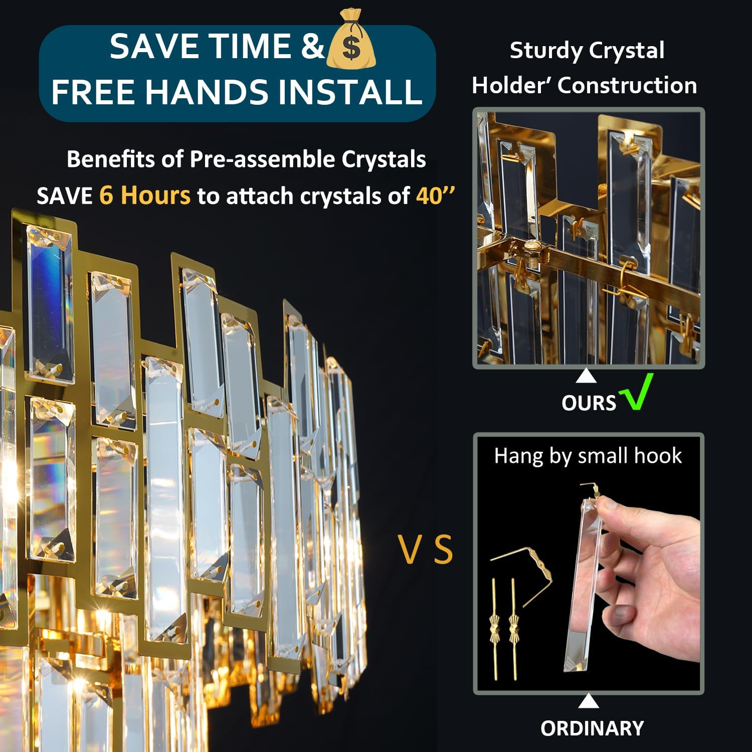 Crystal Chandeliers for Dining Room Modern Gold Rectangle Contemporary Pendant Lighting