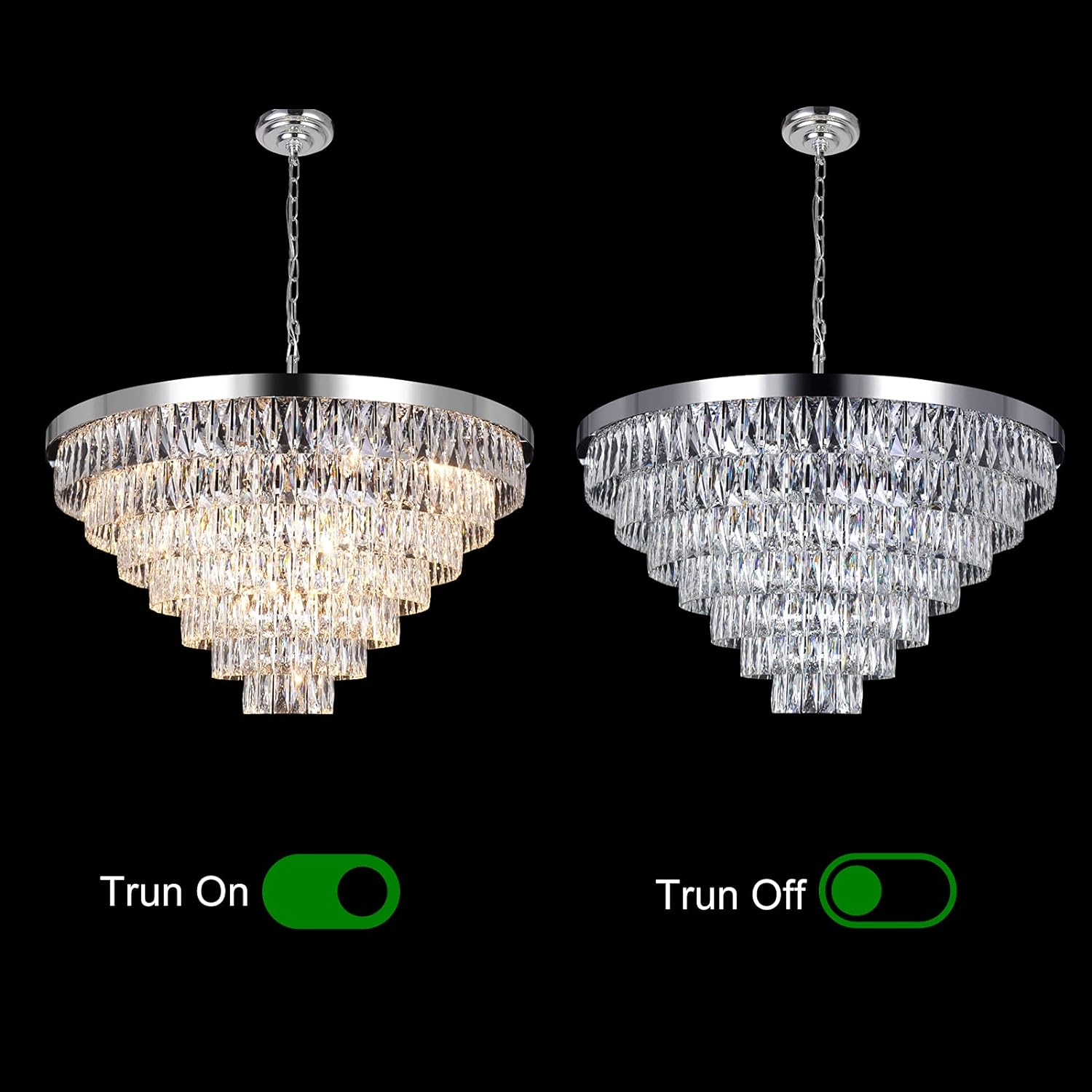 Modern Crystal Chandeliers Chrome Pendant Ceiling Light Fixture D39.37'' Chrome