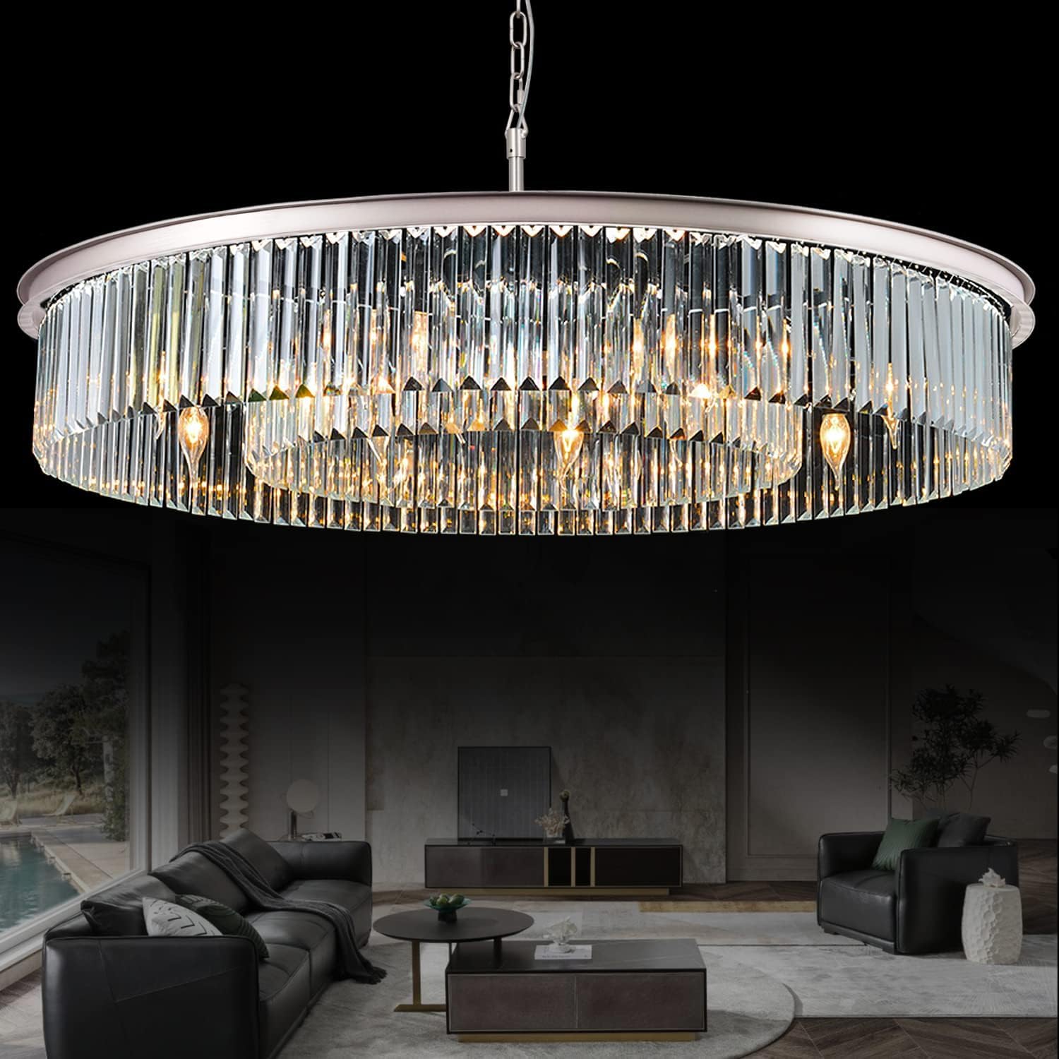 Nickel Crystal Chandeliers Lights Vintage Pendant Round Lamp