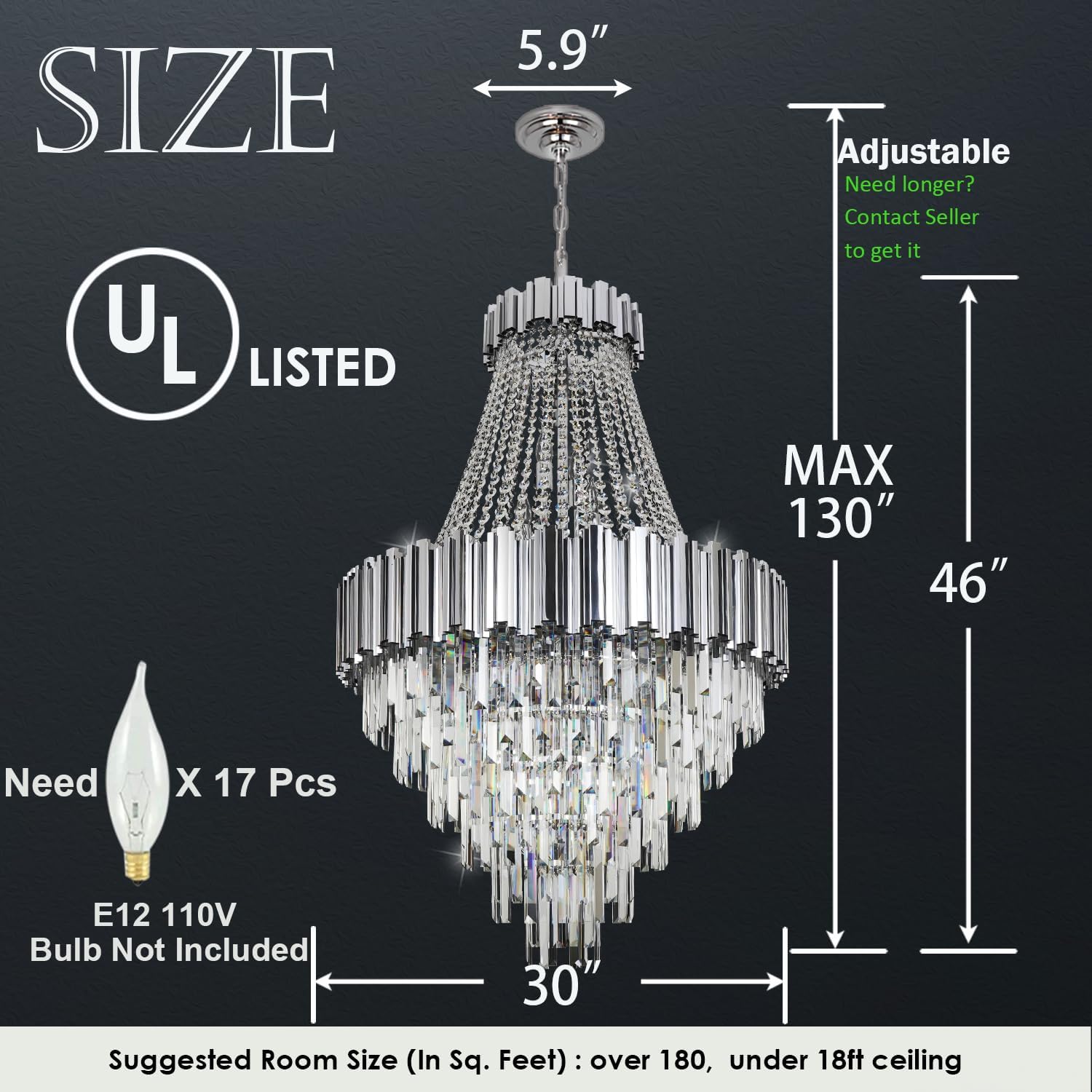 Gold Crystal Chandelier Lighting 17 Lights Long 30'' Foyer Hall Entry Way Pendant Light Fixture