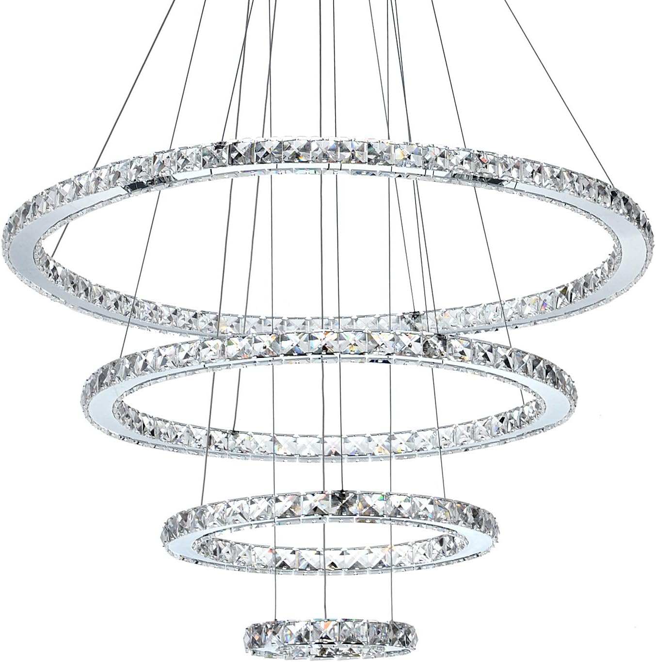 Modern Crystal LED Chandeliers 3/4 Rings Adjustable Stainless Steel Cable DIY Design