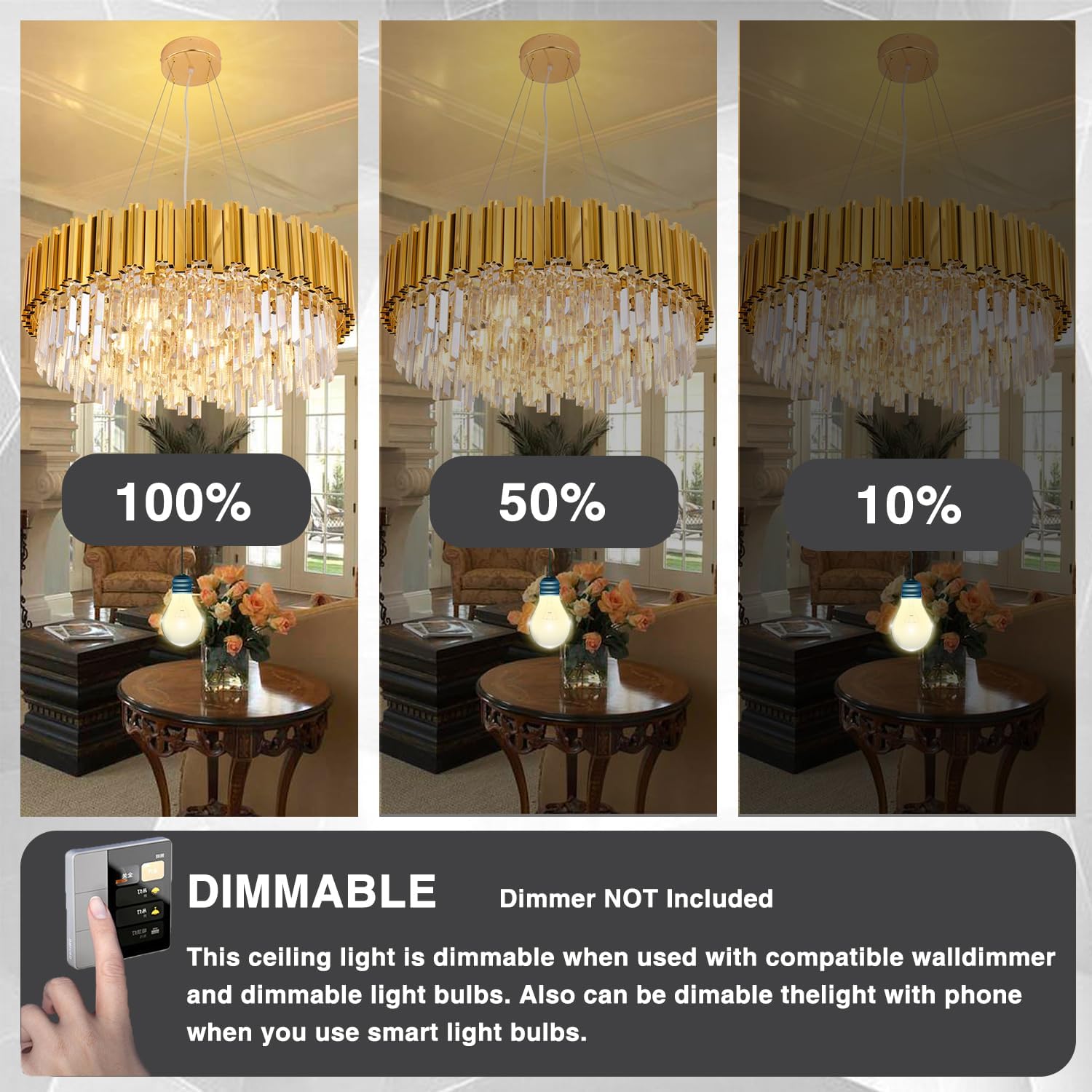 Meerosee Gold Chandeliers Modern Crystal Pendant 2-Tier 8 Lights for Dining Rooms