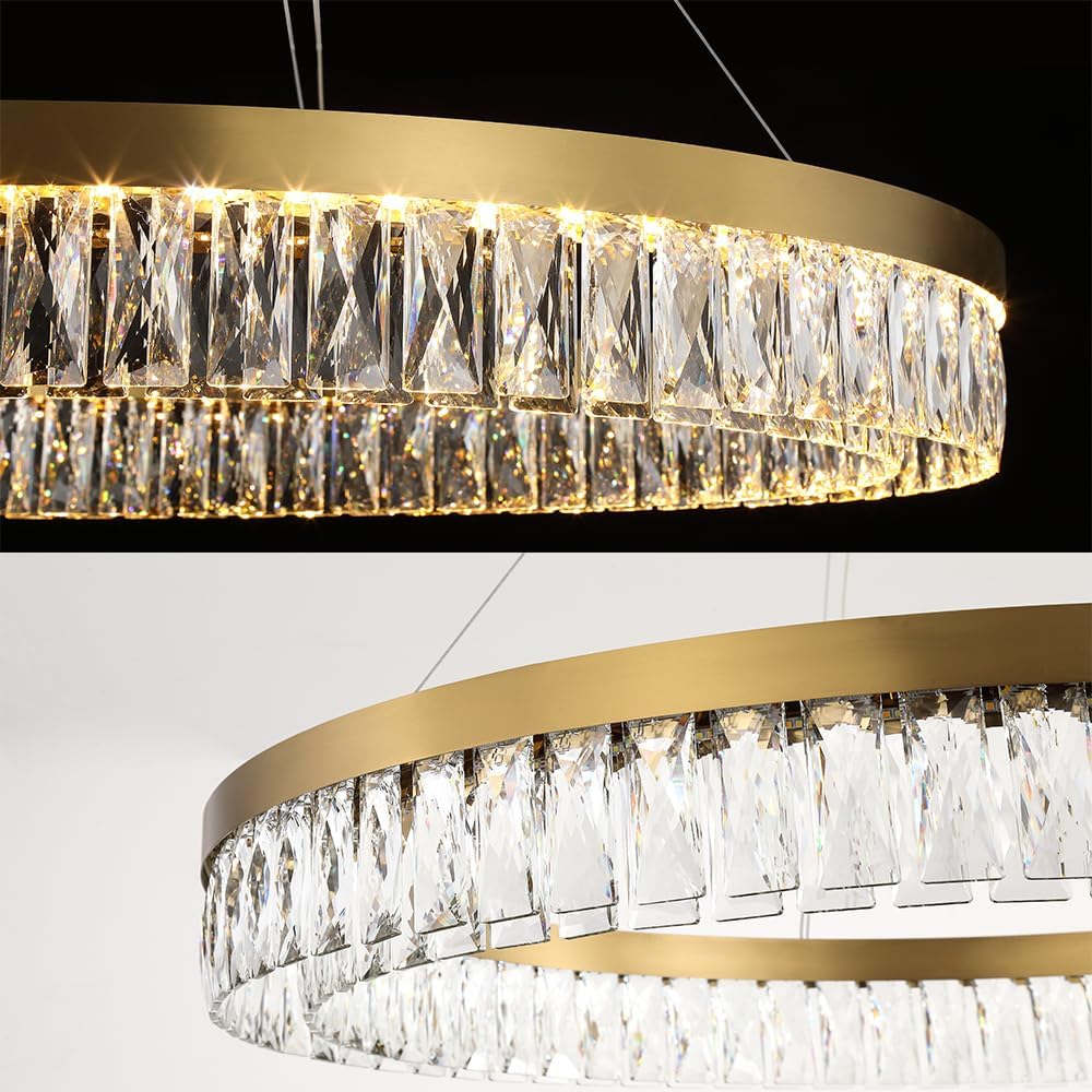 Meerosee Gold Chandelier Modern 1 Rind LED Crystal Pendant Lighting Dimmable Light