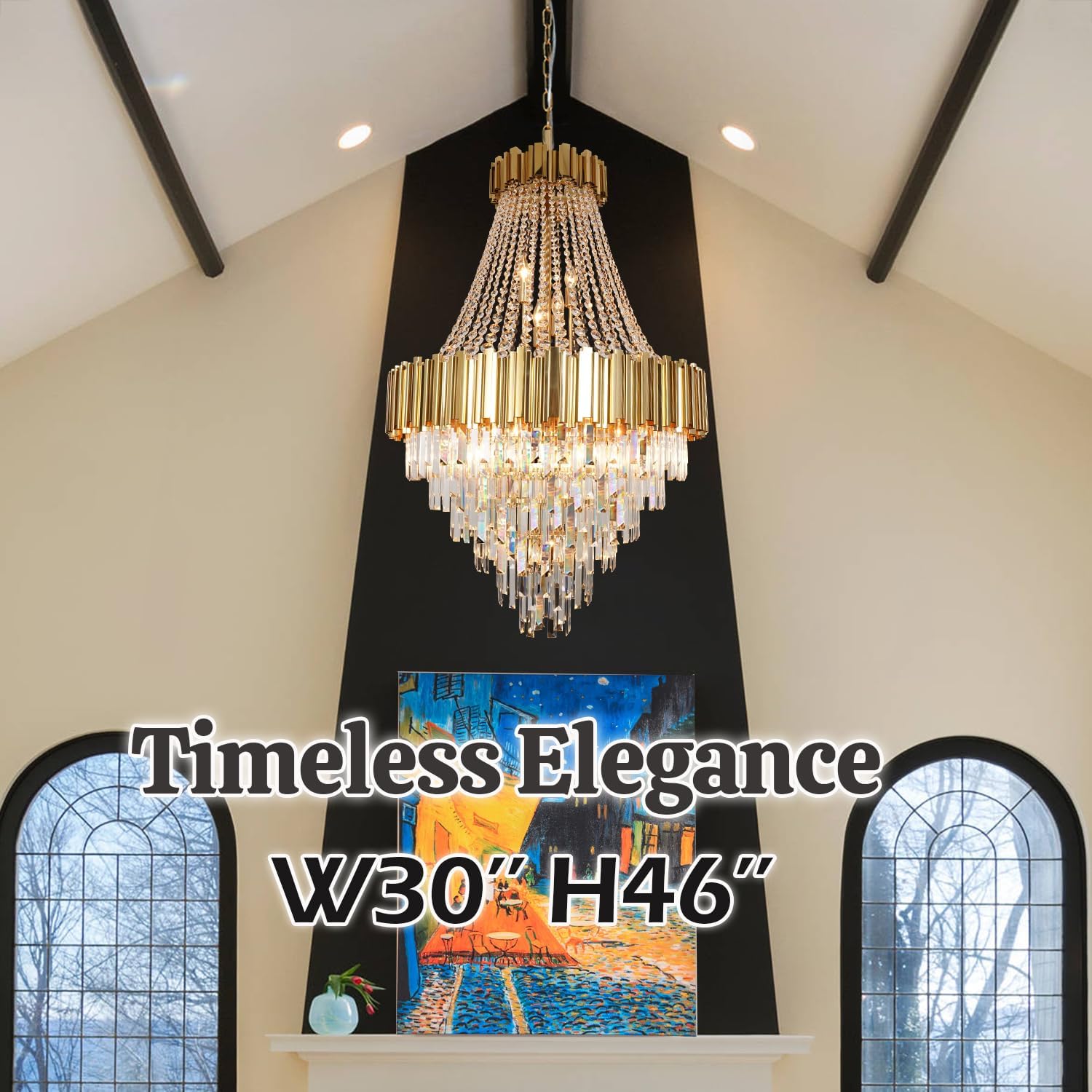 Gold Crystal Chandelier Lighting 17 Lights Long 30'' Foyer Hall Entry Way Pendant Light Fixture