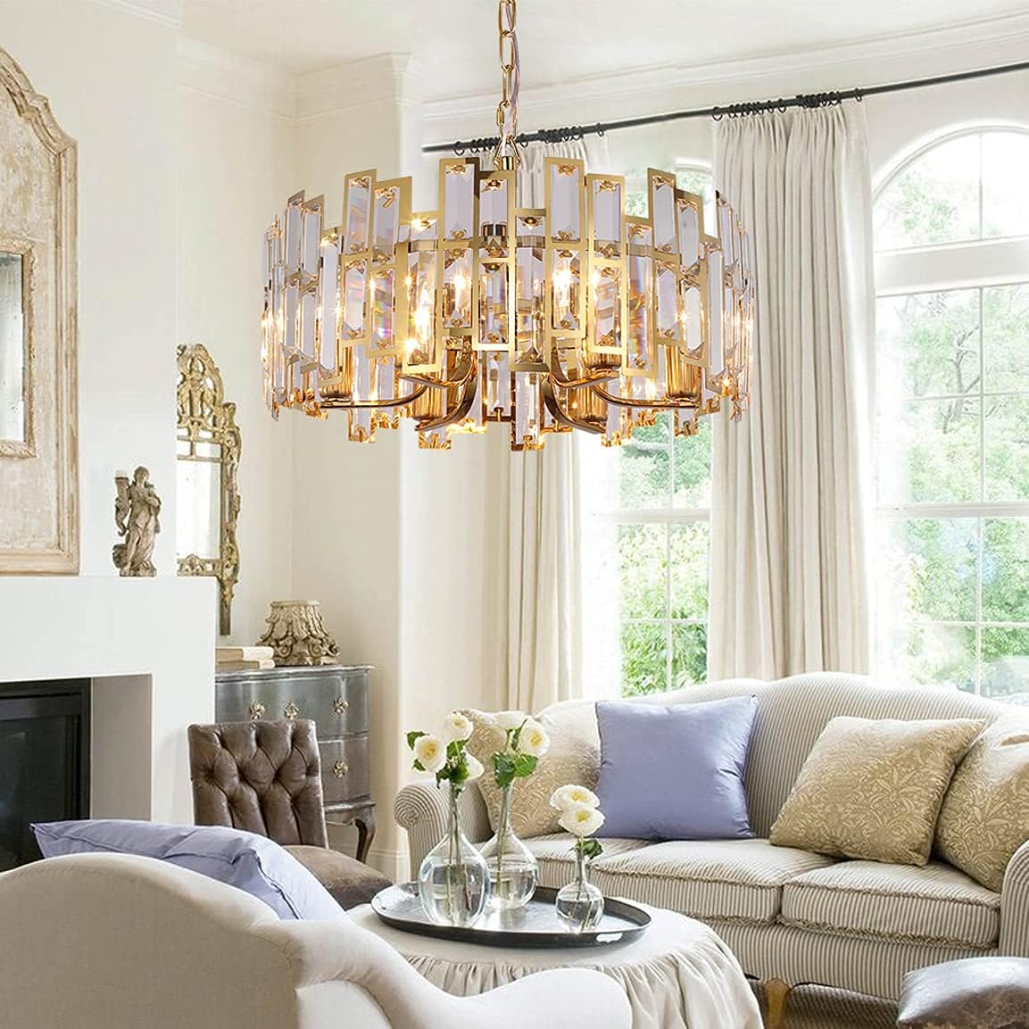 Gold Chandeliers Lighting Modern Crystal Pendant 6 Light Contemporary Girls Bedroom Lamp