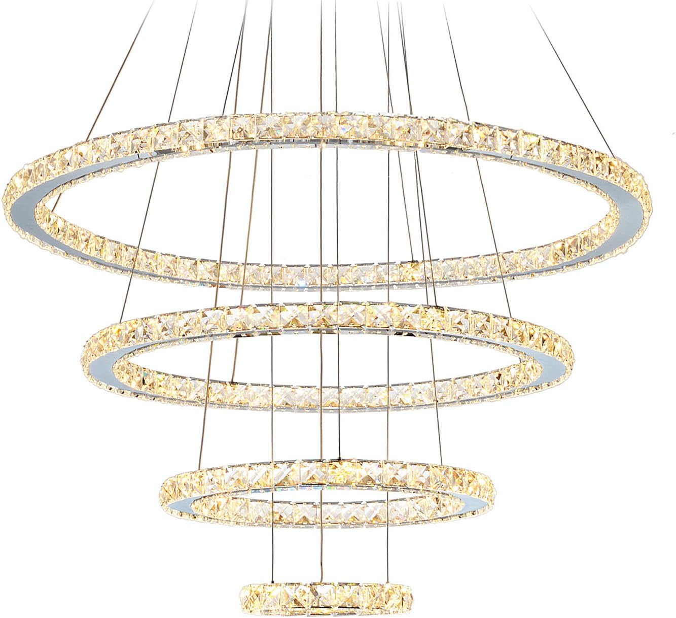 Modern Crystal LED Chandeliers 3/4 Rings Adjustable Stainless Steel Cable DIY Design