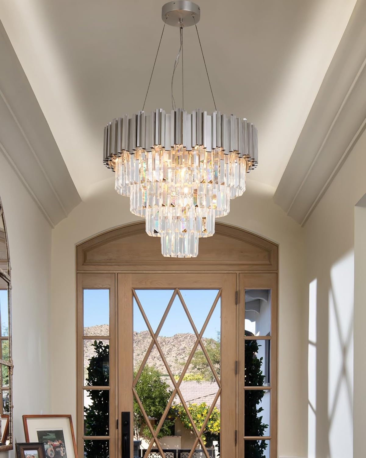 Meerosee Nickel Modern Crystal Chandelier Lighting Pendant Ceiling Lamp