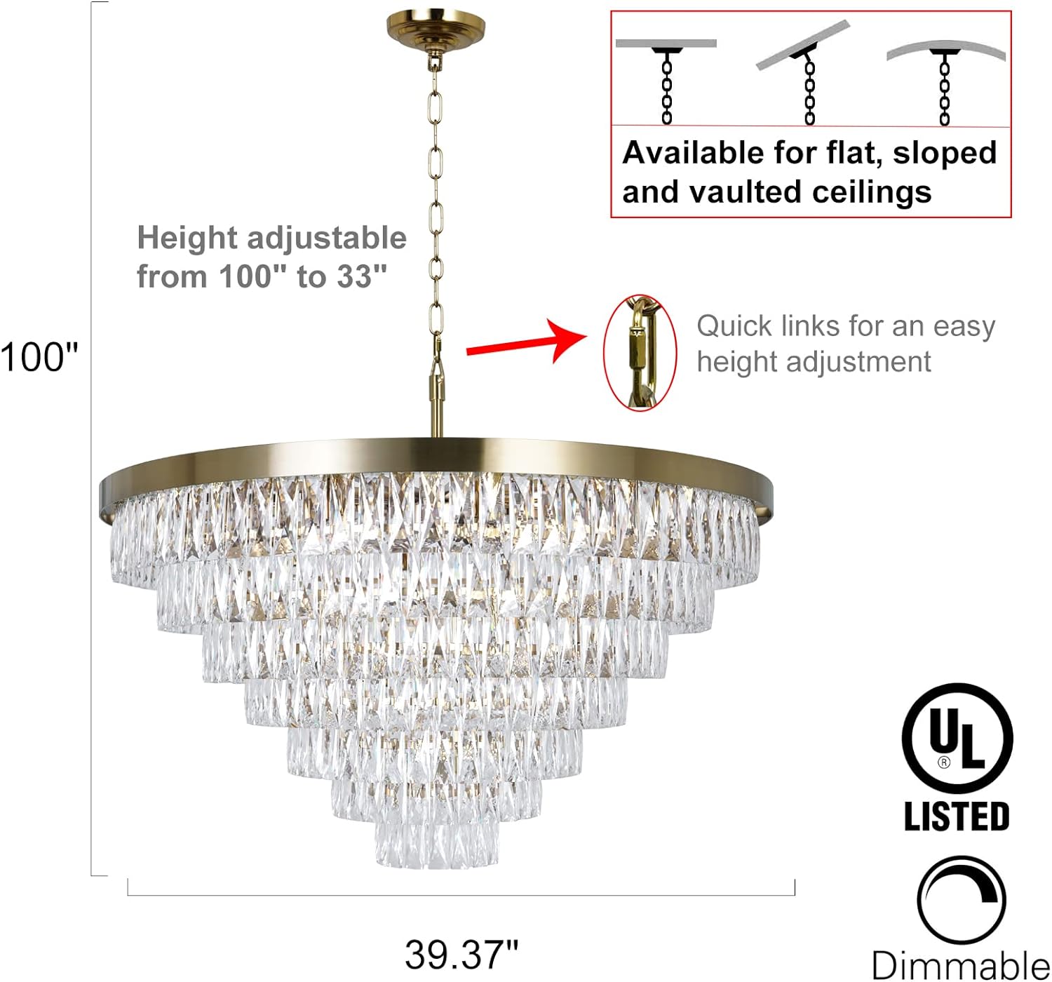 Meerosee Modern Crystal Chandelier Modern Pendant Ceiling Light Fixture for Living Room