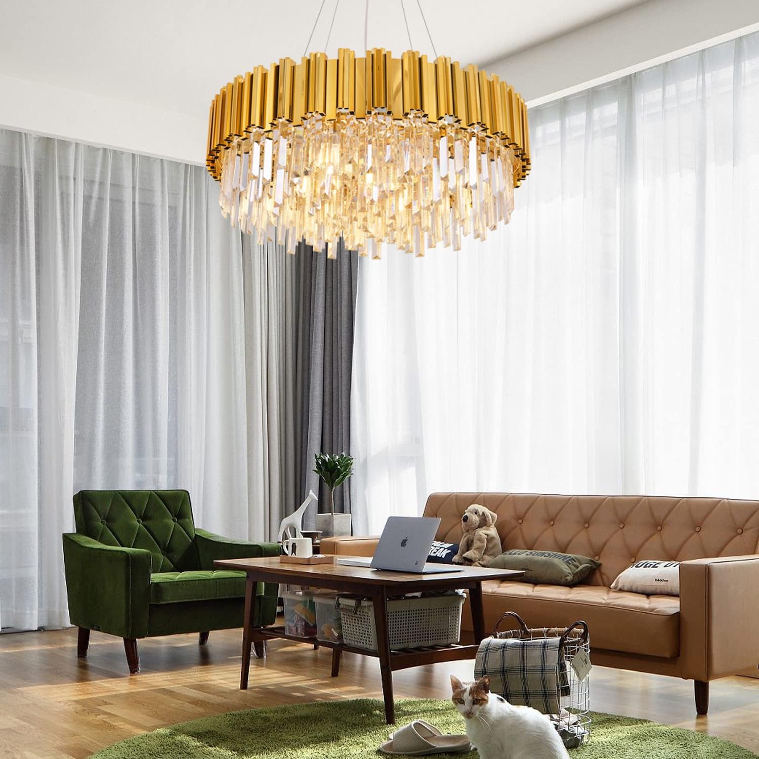 Meerosee Gold Chandeliers Modern Crystal Pendant 2-Tier 8 Lights for Dining Rooms