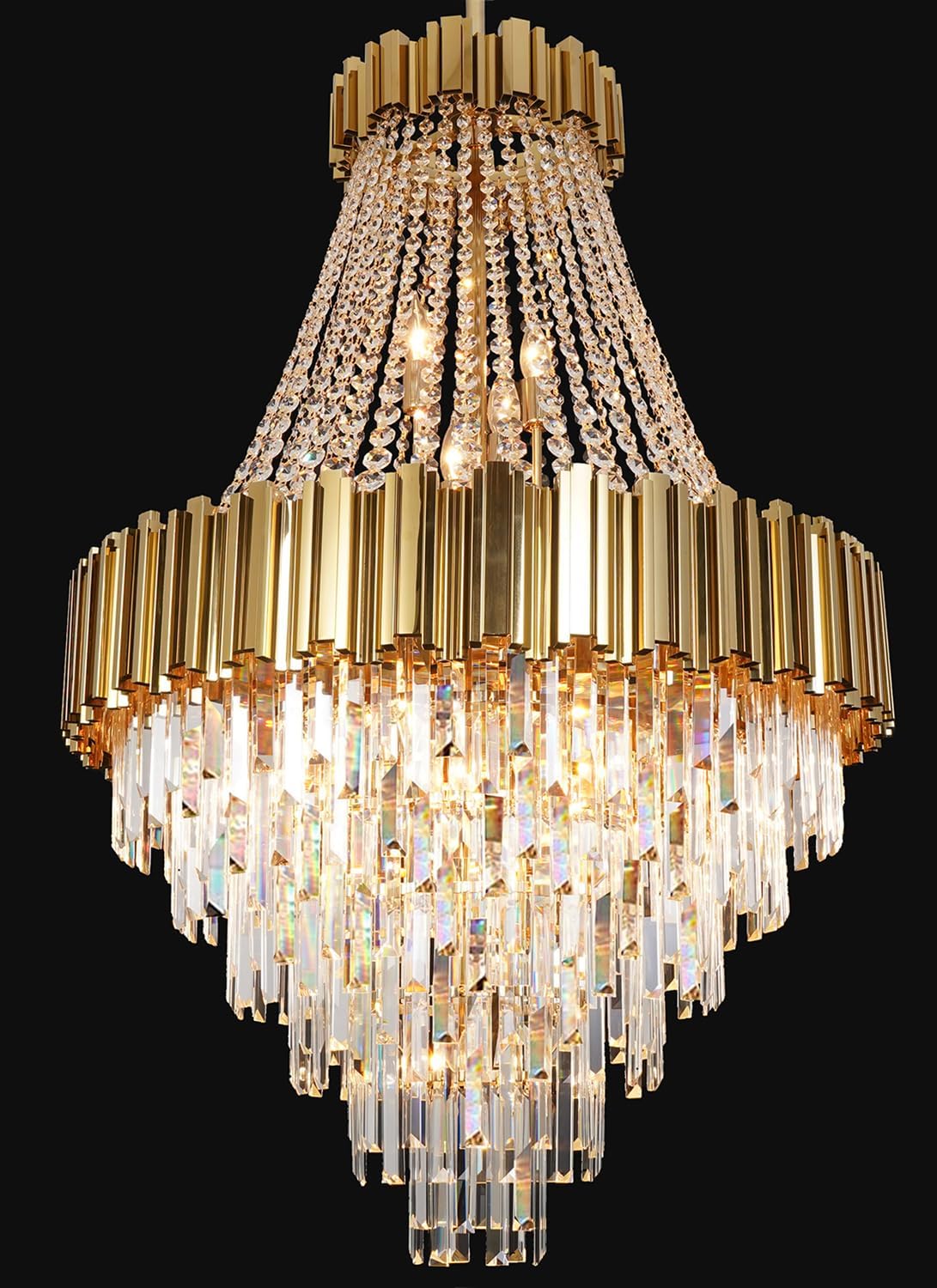 Gold Crystal Chandelier Lighting 17 Lights Long 30'' Foyer Hall Entry Way Pendant Light Fixture