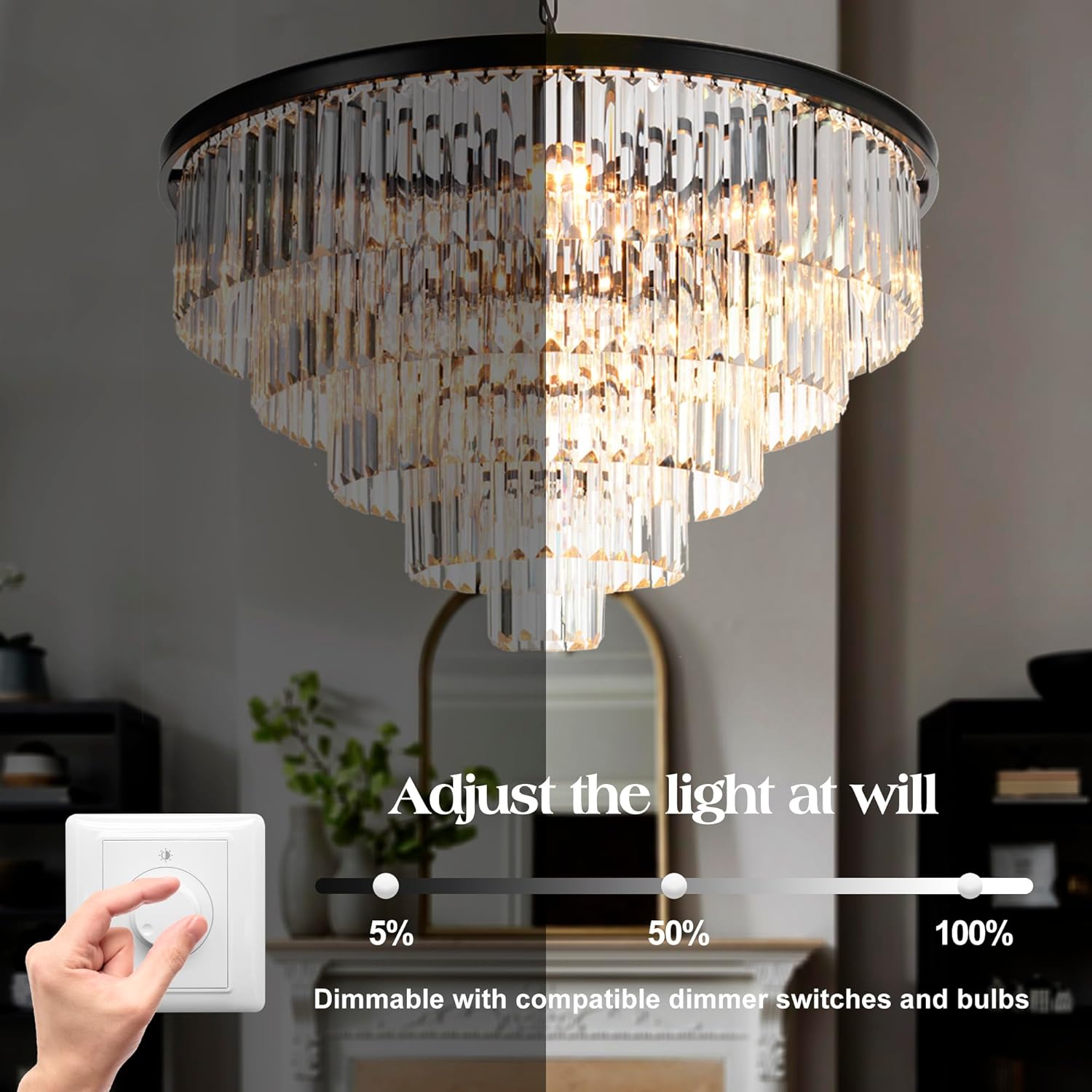 Meerosee Luxury Pendant lamp Modern Crystal Chandeliers Lighting for Living Room Hotel