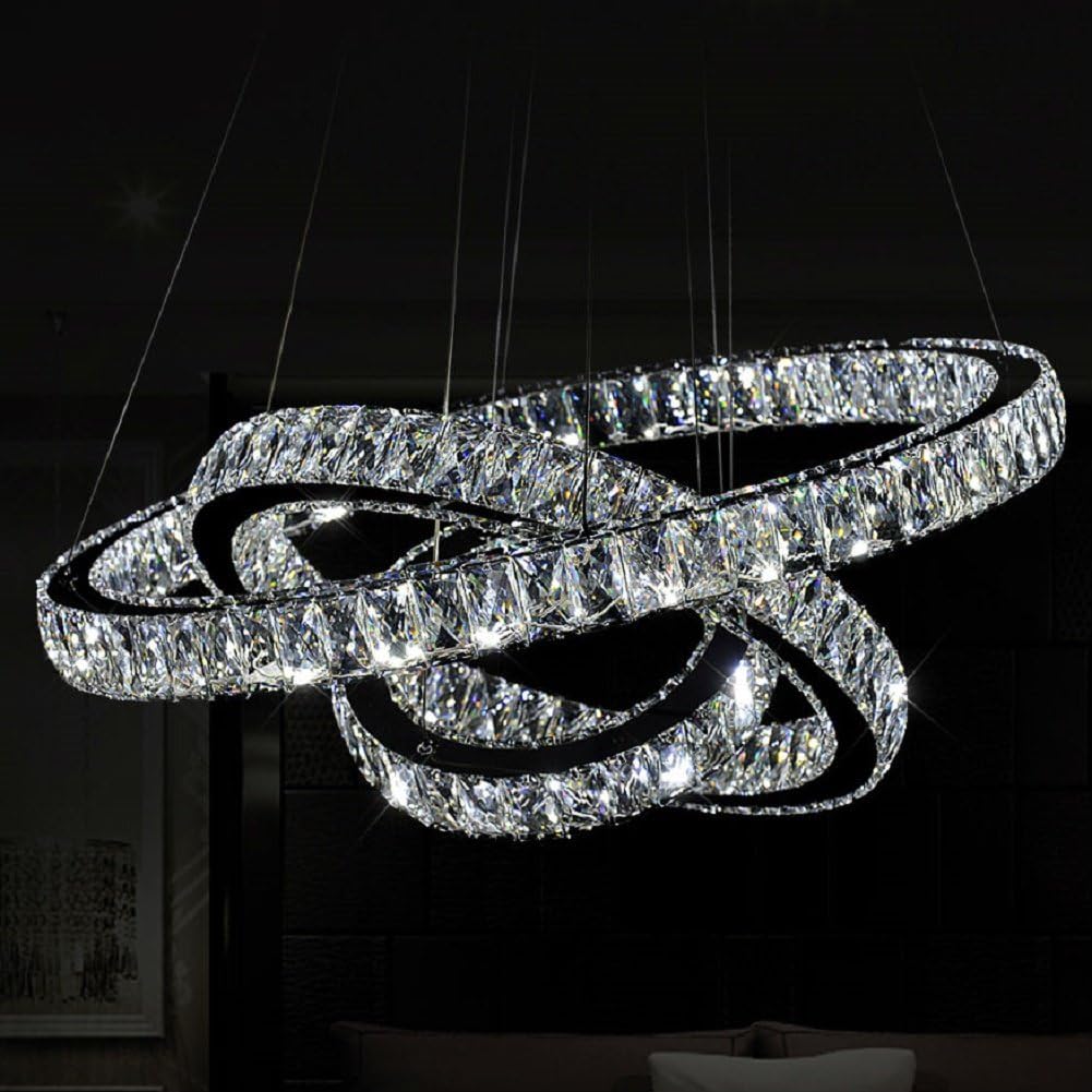 Meerosee Modern Chandelier Light LED Pendant Lamp Adjustable Stainless Steel 2/3 Rings
