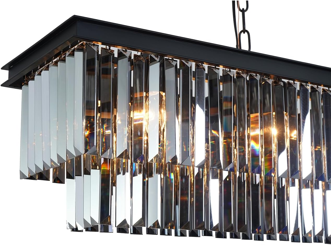 Modern Smoke K9 Crystal Chandelier Light  Black Elegant Pendant Ceiling Lamp