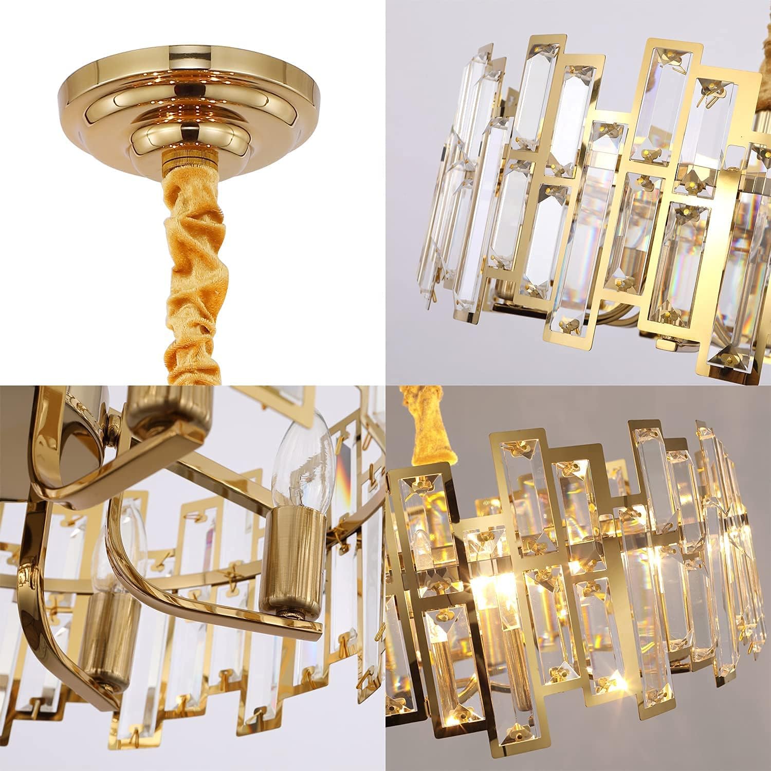 Gold Chandeliers Lighting Modern Crystal Pendant 6 Light Contemporary Girls Bedroom Lamp