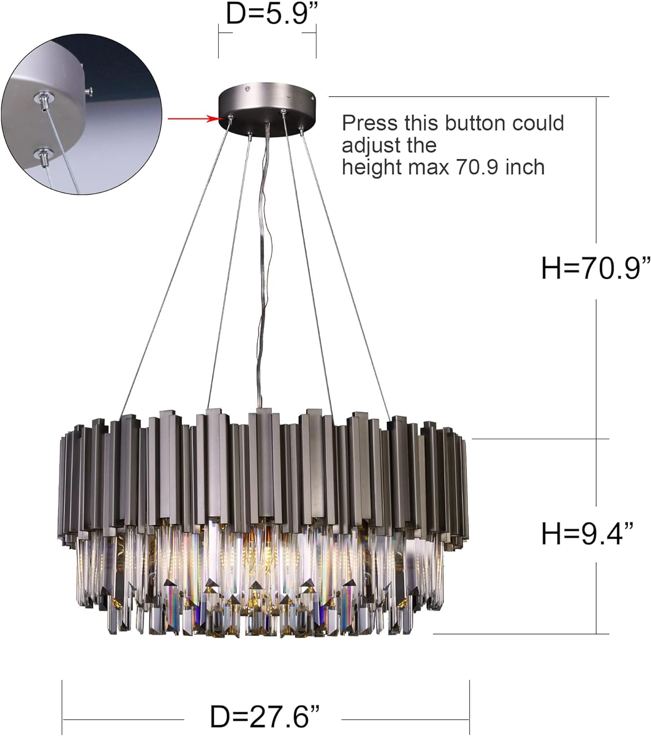 Nickel Luxury Modern Crystal Chandelier Contemporary Pendant Ceiling Lights W22/W28''