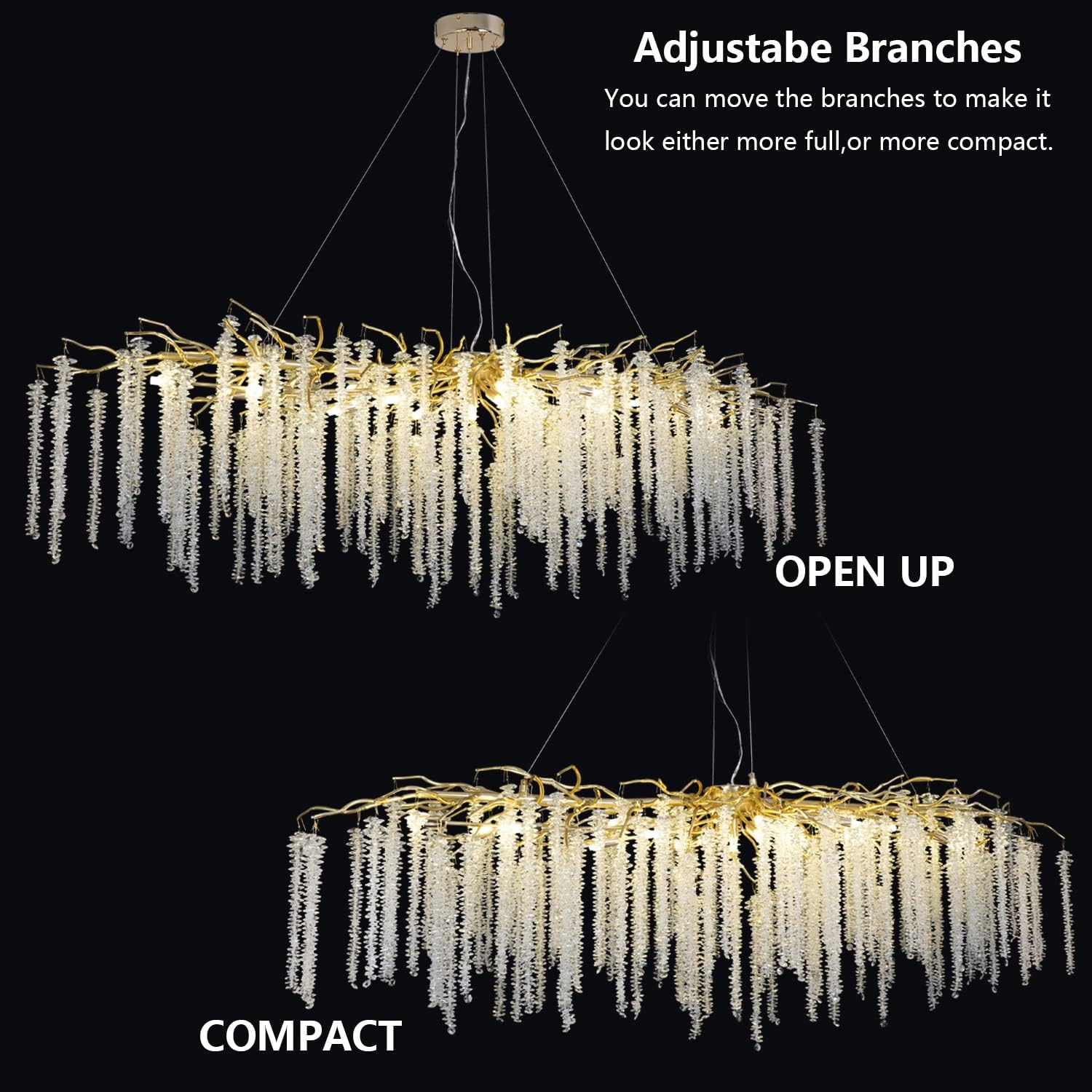 Meerosee Gold Crystal Chandelier Modern Luxury Tree Branch Pendant Lamp