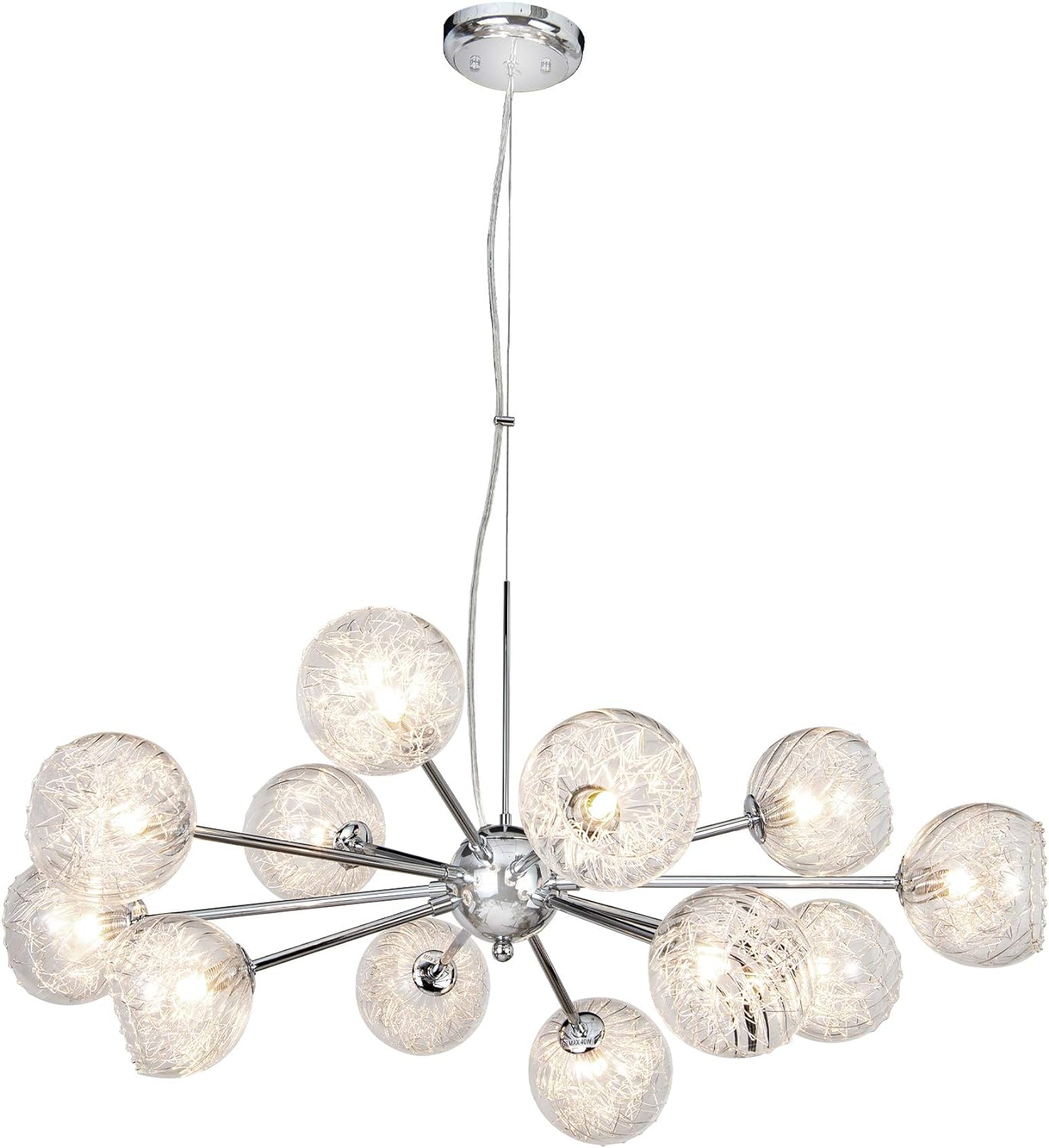 Modern Glass Bubble Chandelier Wired Aluminum Pendant Lighting W37.4 12-Light