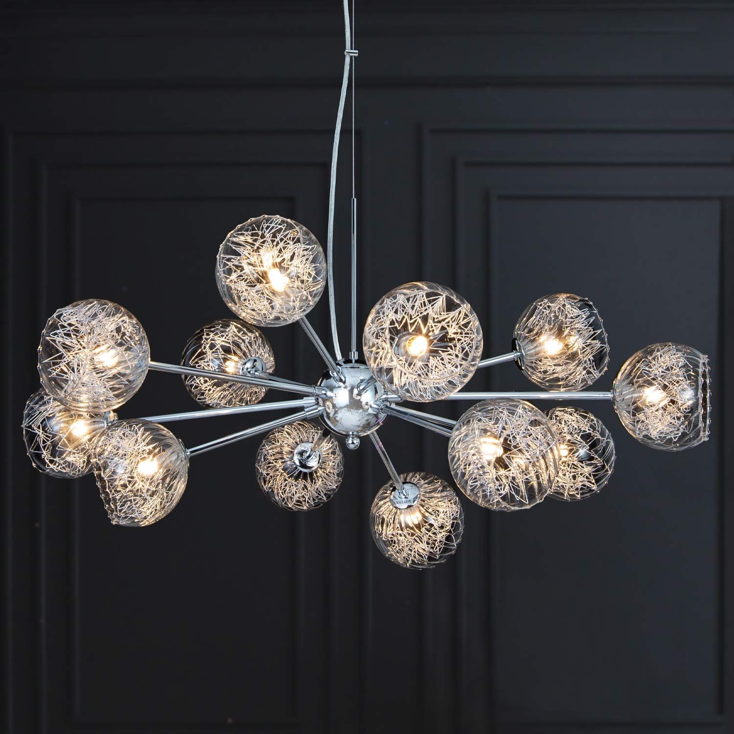 Modern Glass Bubble Chandelier Wired Aluminum Pendant Lighting W37.4 12-Light