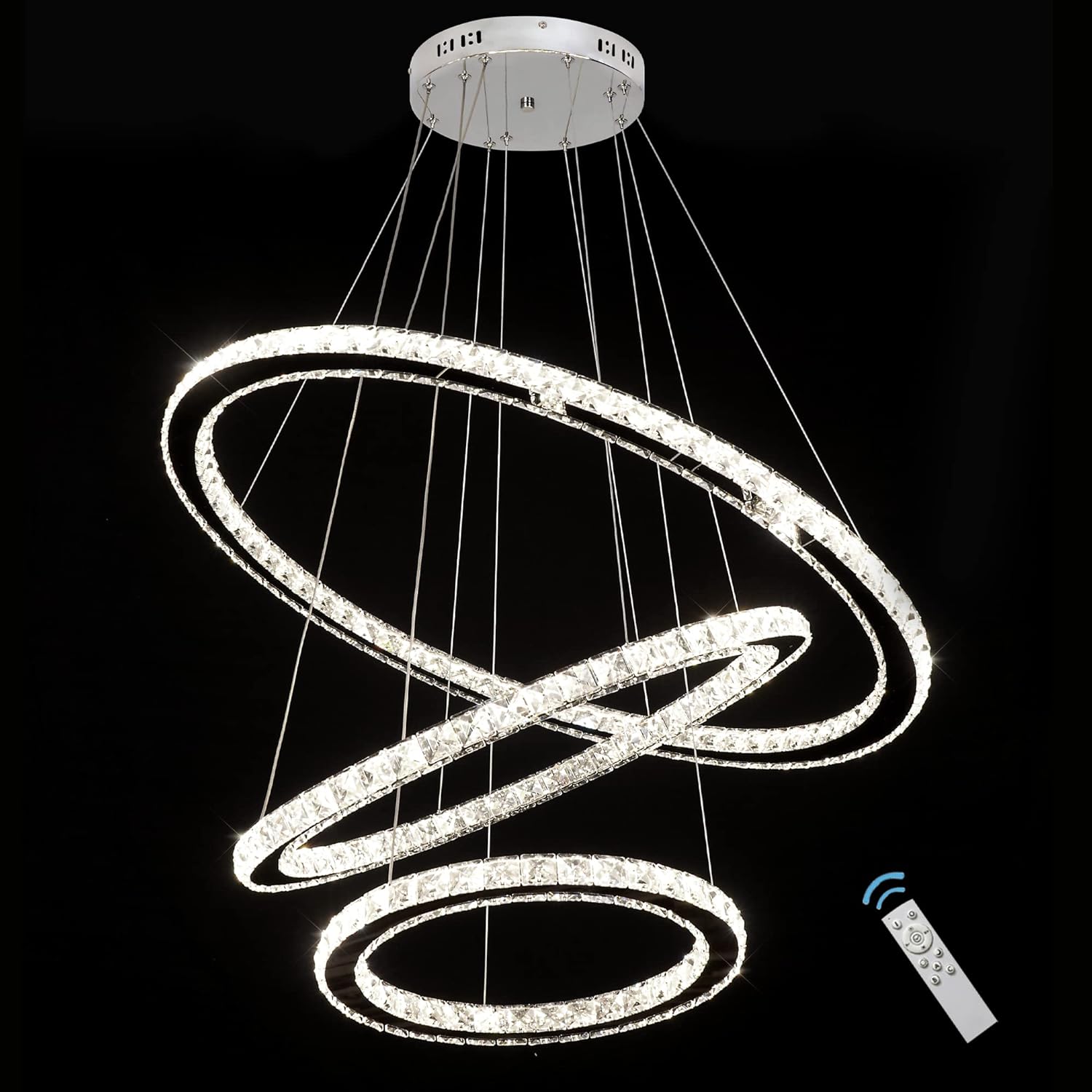 Crystal Chandeliers Dimmable Modern LED Pendant Lights 3-Mode Light Color Change