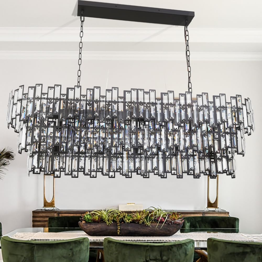 Rectangle Chandeliers for Dining Room Light Fixtures Pendant Hanging Lamp Black and Bronze