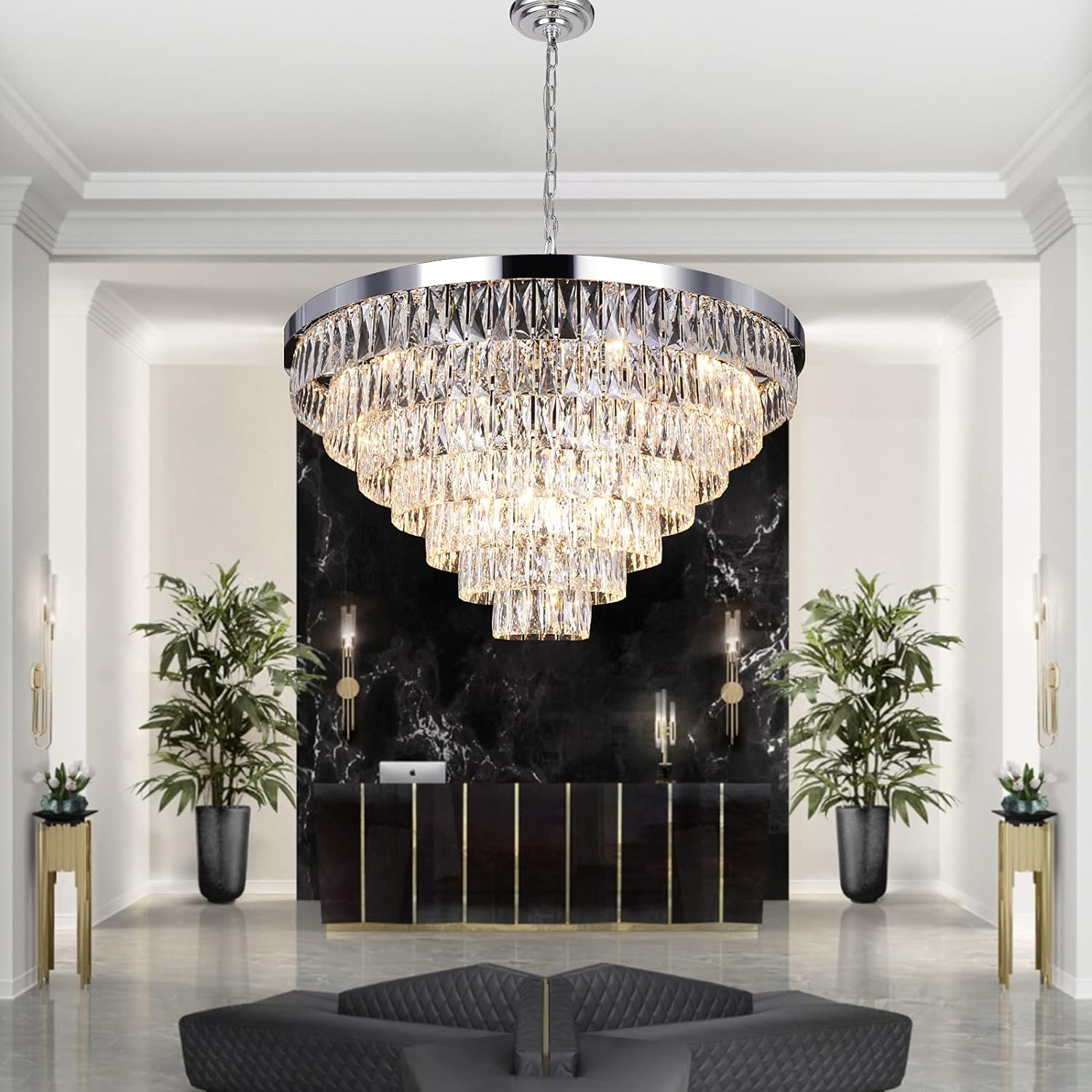 Modern Crystal Chandeliers Chrome Pendant Ceiling Light Fixture D39.37'' Chrome