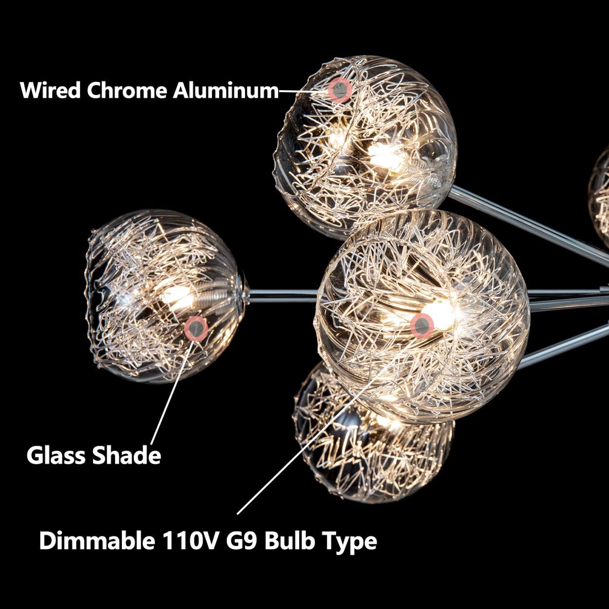 Modern Glass Bubble Chandelier Wired Aluminum Pendant Lighting W37.4 12-Light