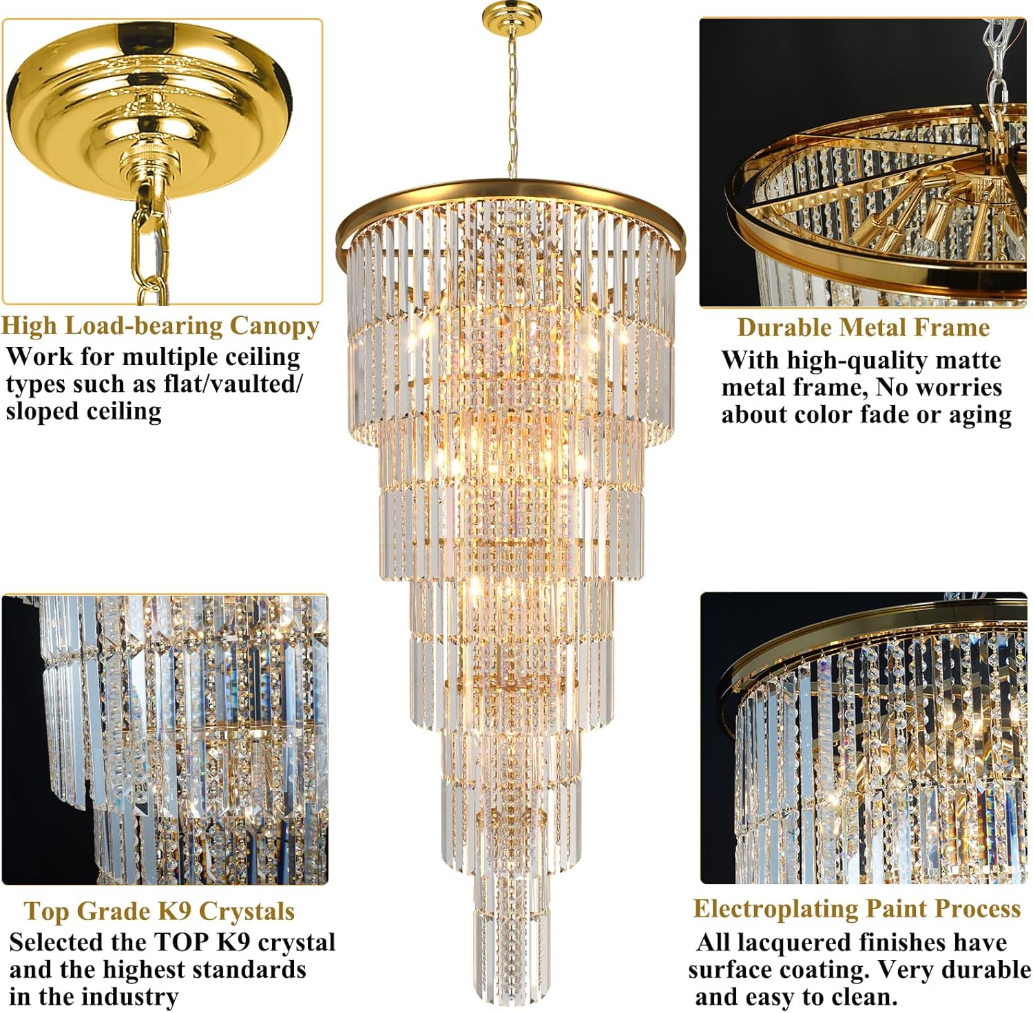 Modern Luxury Crystal Chandelier Light Gold/Chrome Pendant Lamp for Foyer Entrance Hallway