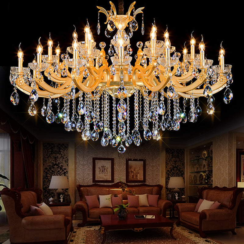 Meerosee Luxurious Large Crystal Chandelier Light Fixture Gorgeous Golden Pendant Lamp