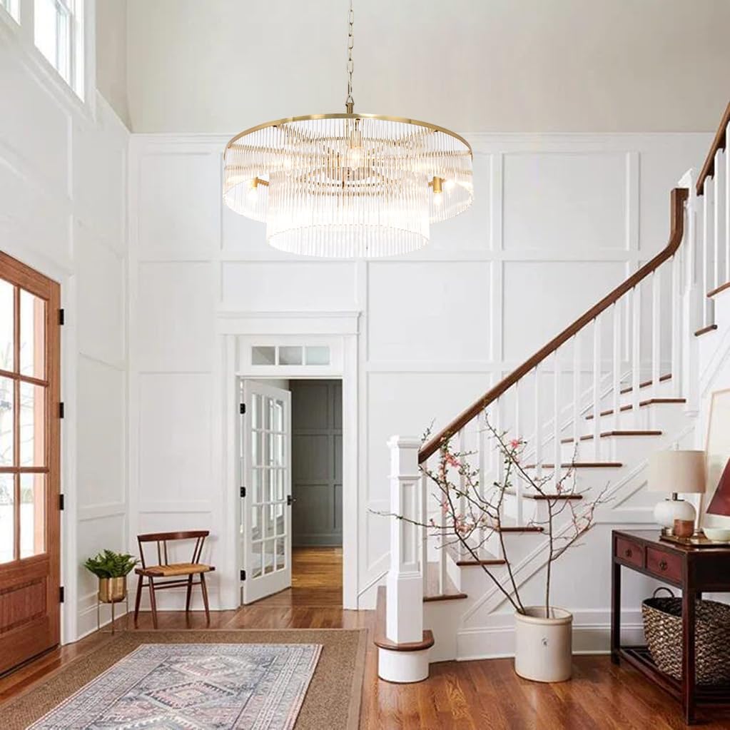 Contemporary Black Chandeliers Light Round Crystal Pendan Lamp for  Foyer Entryway Dining Room