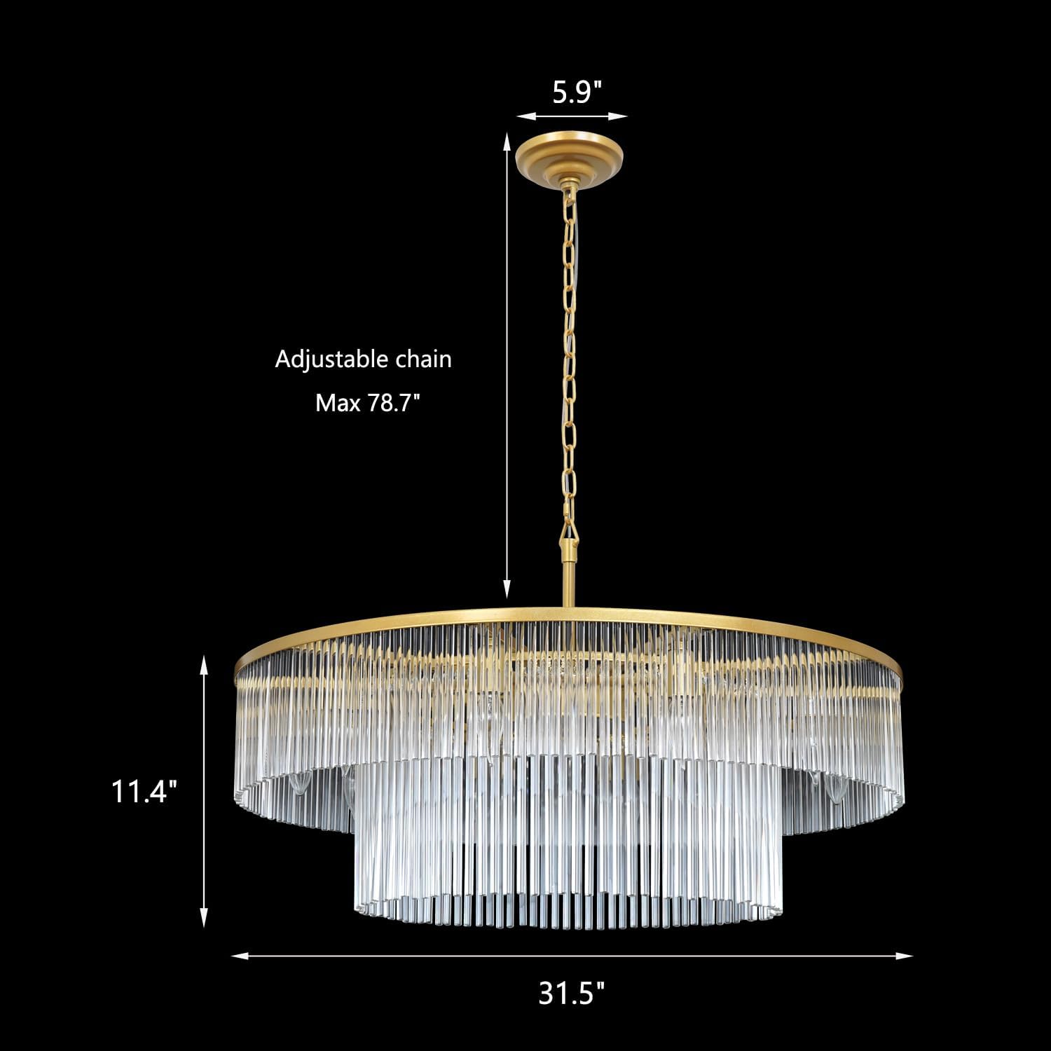 Modern Gold Chandeliers Light 2 Tier Round Crystal Glass Pendant Lamp High Ceiling for Foyer