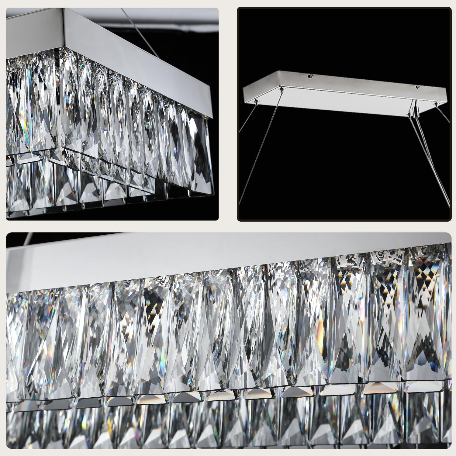 Modern LED Rectangula Crystal Chandelier Chrome Kitchen Island Ceiling Light