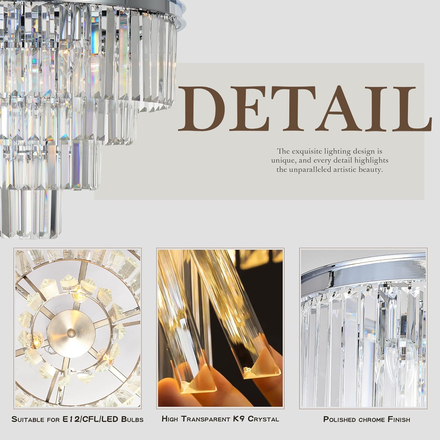 Luxury Crystal Chrome Chandelier Lighting Pendant Ceiling Lamp Light 3/4/5/7-Tier