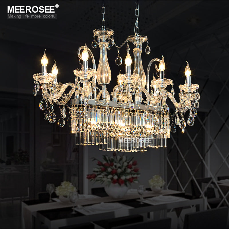 Meerosee Modern Rectangle Crystal Chandelier Light Fixture 13 Lights Glass Pendant Lamp