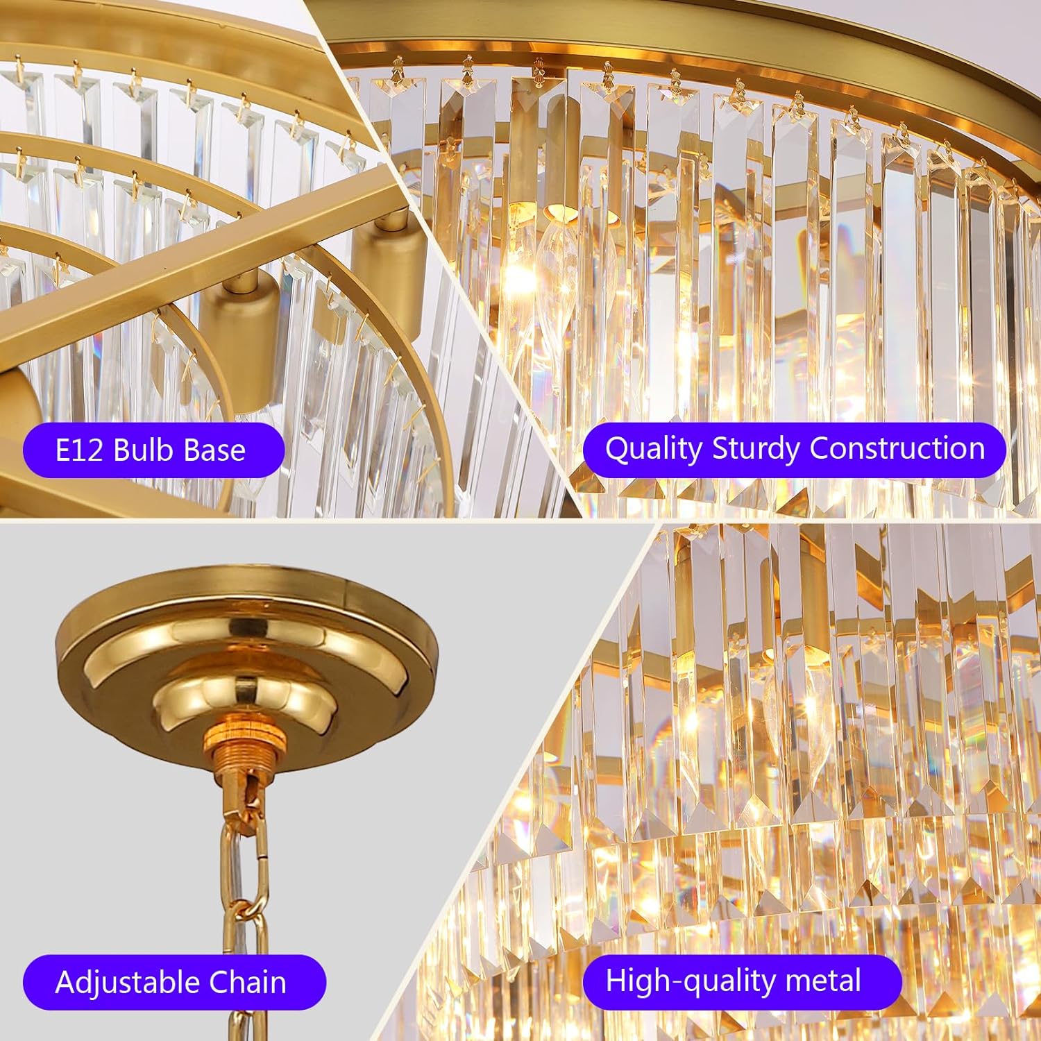 Copper Crystal Chandeliers Modern Contemporary Pendant Ceiling Lights Fixtures 3-Tier