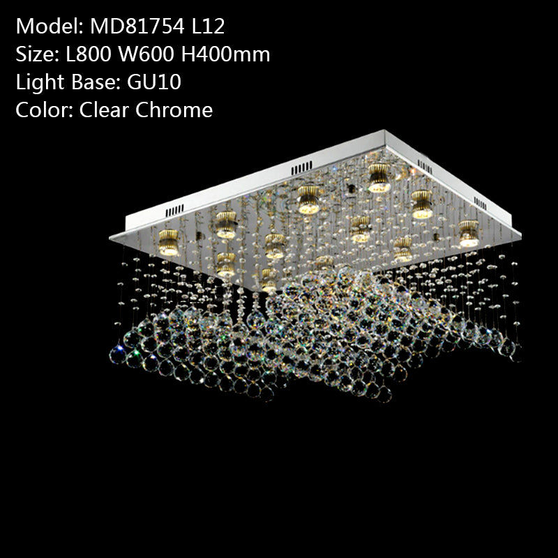 Modern Rectangle Crystal Chandelier Light Chrome Stainless Steel Ceiling Light L31.5 inch