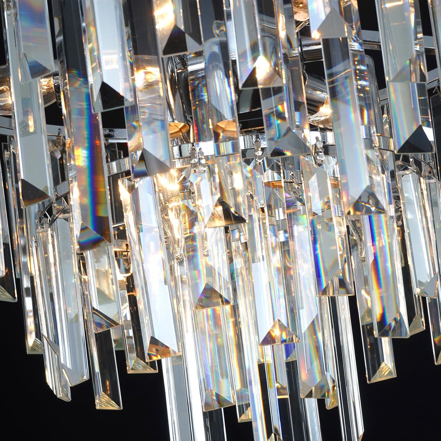 Modern Black Pendant Lamp Contemporary Gold 4/5/6/7-Tier k9 Crystal Chandelier Light