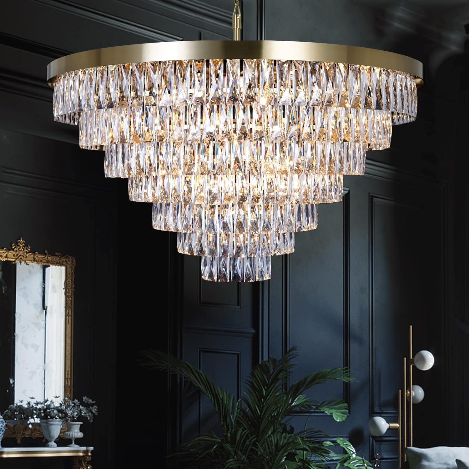 Meerosee Modern Crystal Chandelier Modern Pendant Ceiling Light Fixture for Living Room