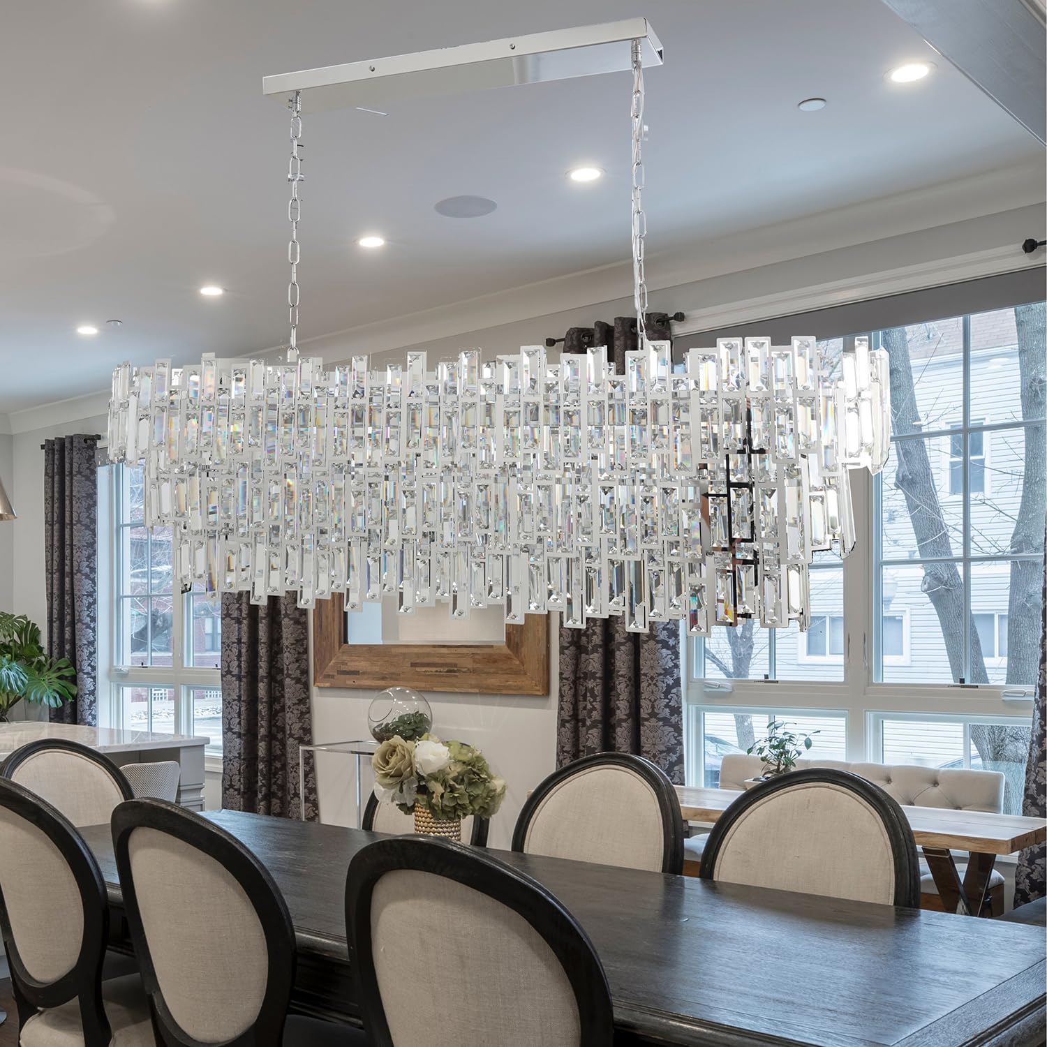 Modern Chandeliers for Dining Room Rectangle Chrome Pendant Lighting Fixture L 40"