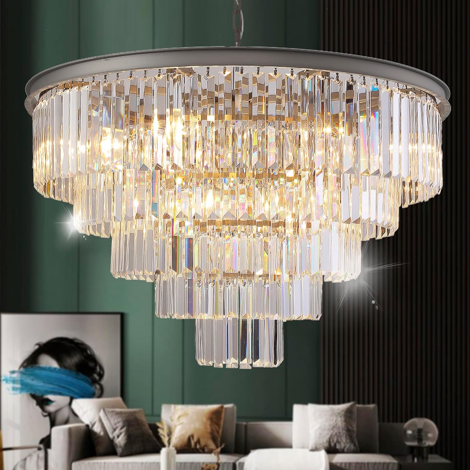 Crystal Nickel Modern Chandeliers Lights Vintage Pendant Ceiling Lamp 8/9/16/24 Lights