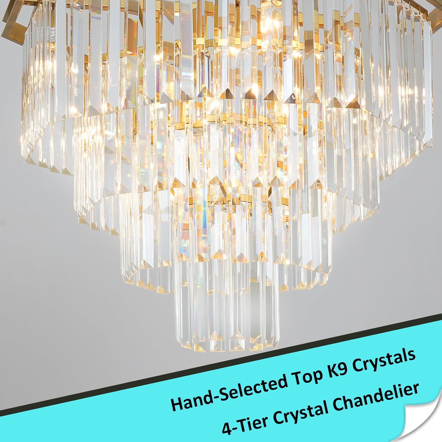 Meerosee Modern Crystal Pendant Lamp Gold K9 Pendant Lamp 23.6/31.5/39.4 inch