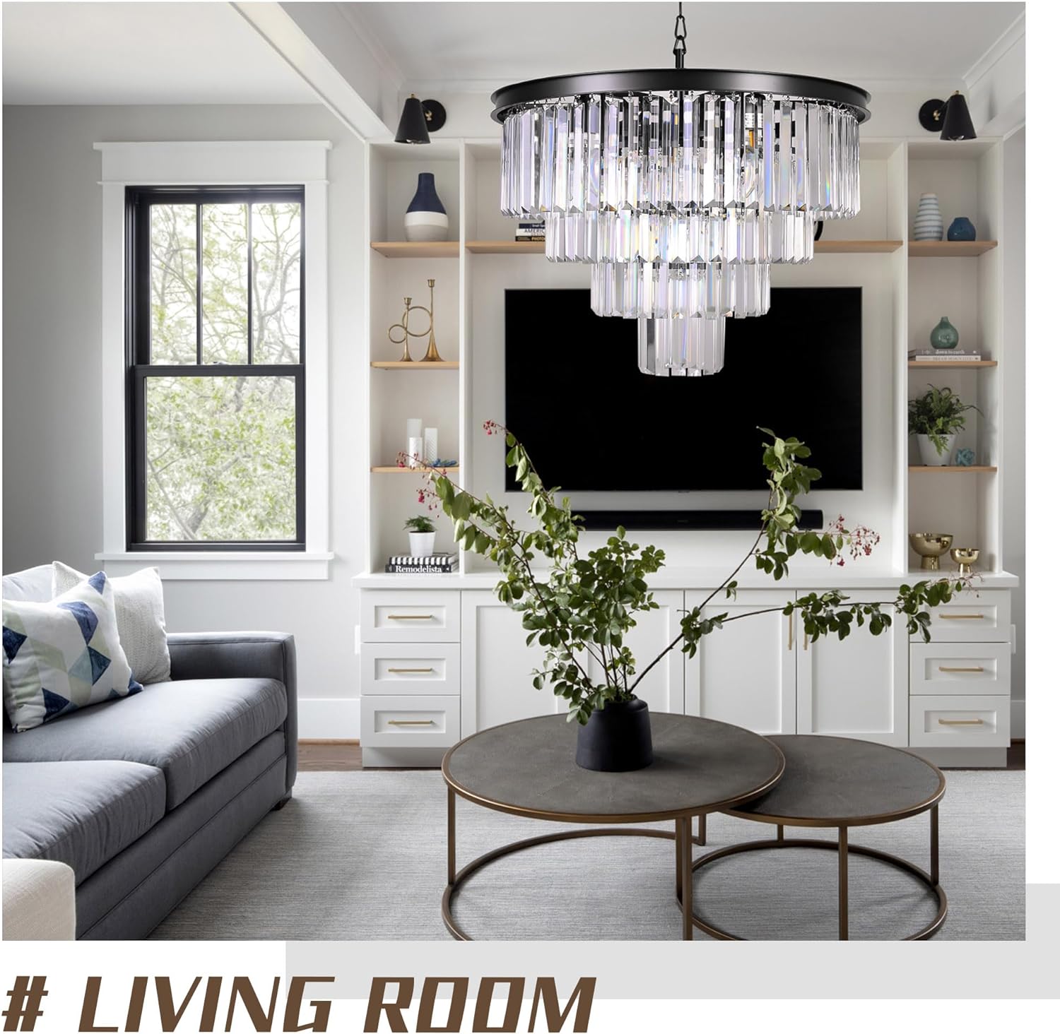 Meerosee Luxury Pendant lamp Modern Crystal Chandeliers Lighting for Living Room Hotel